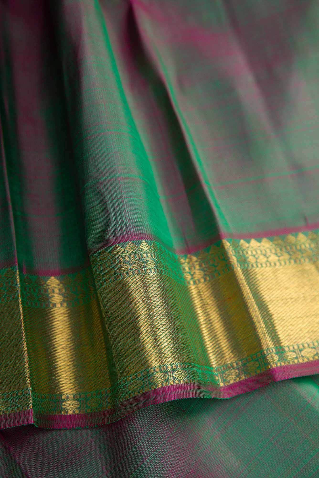 Pure Silk Pure Zari Sea Green Dual Tone Kanchipuram Saree