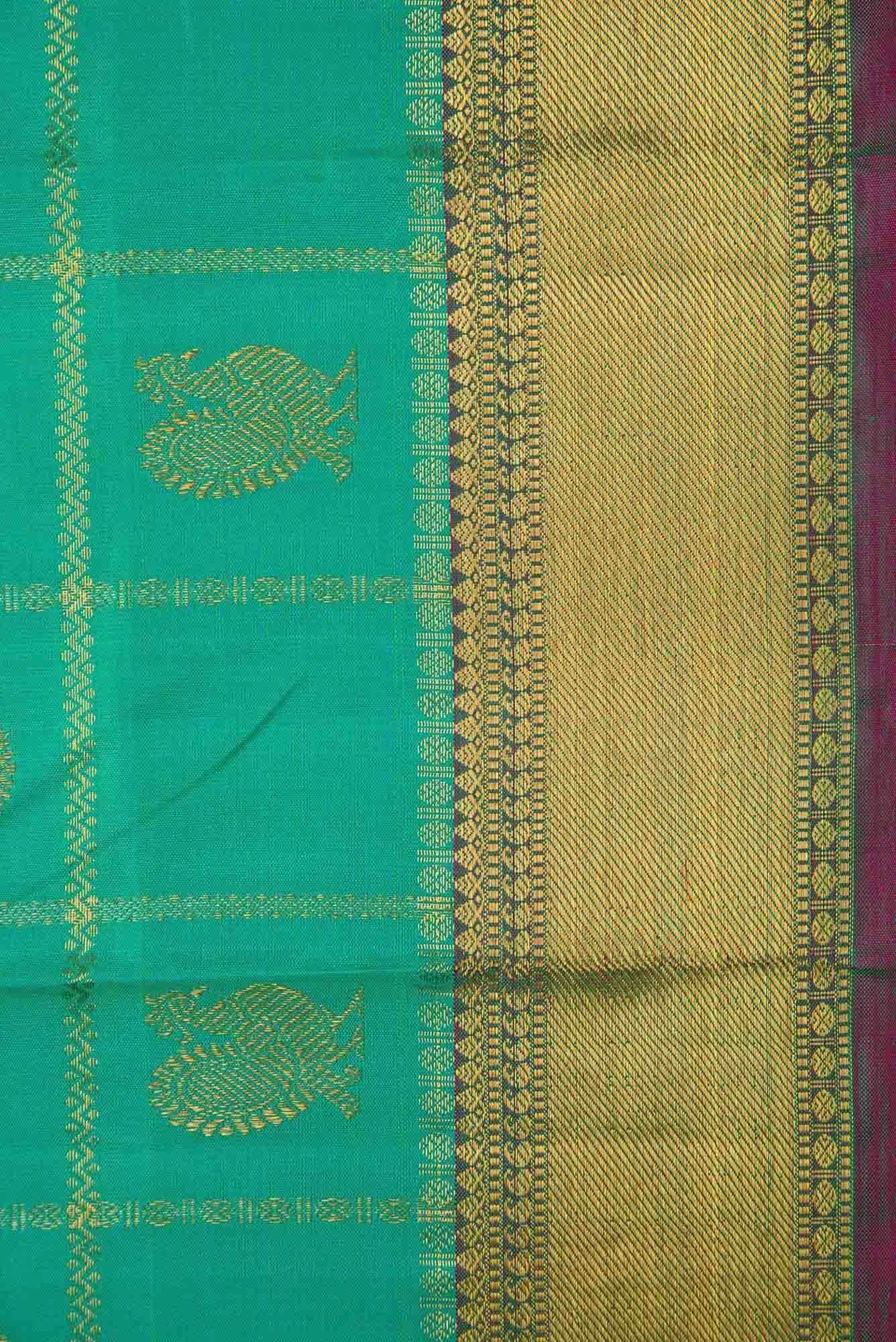 Pure Silk Pure Zari Sea Green Dual Tone Kanchipuram Saree