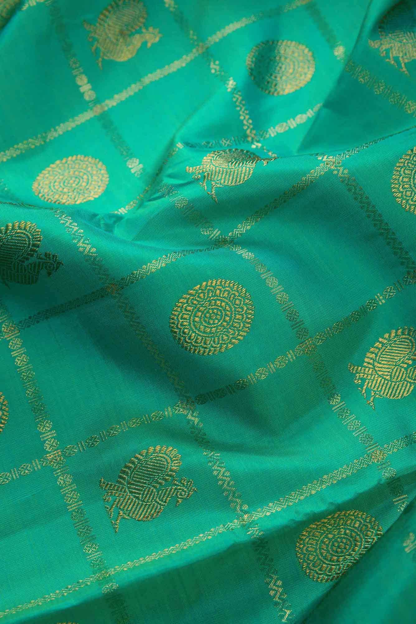 Pure Silk Pure Zari Sea Green Dual Tone Kanchipuram Saree
