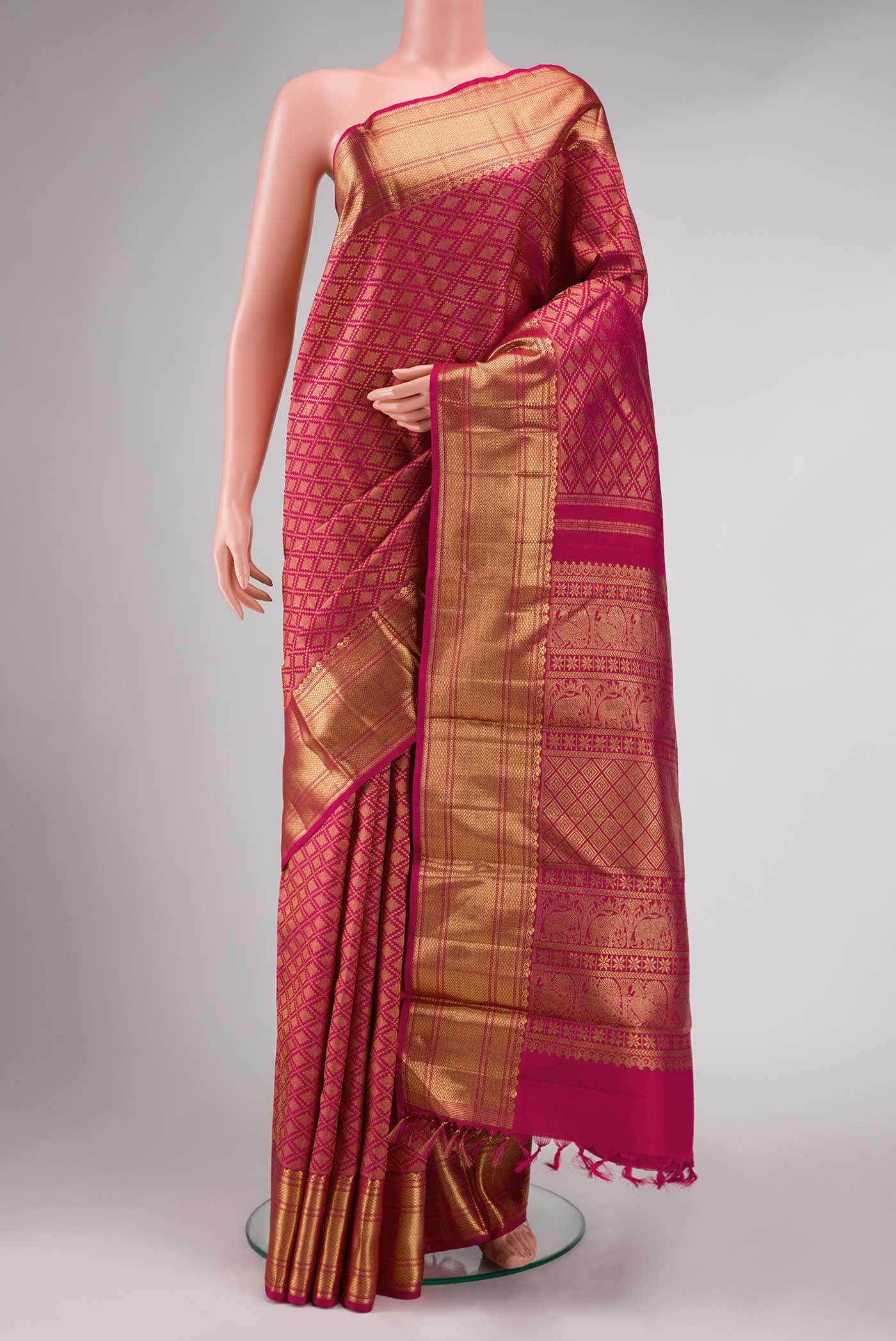 Pure Silk Pure Zari Pink Kanchipuram Saree