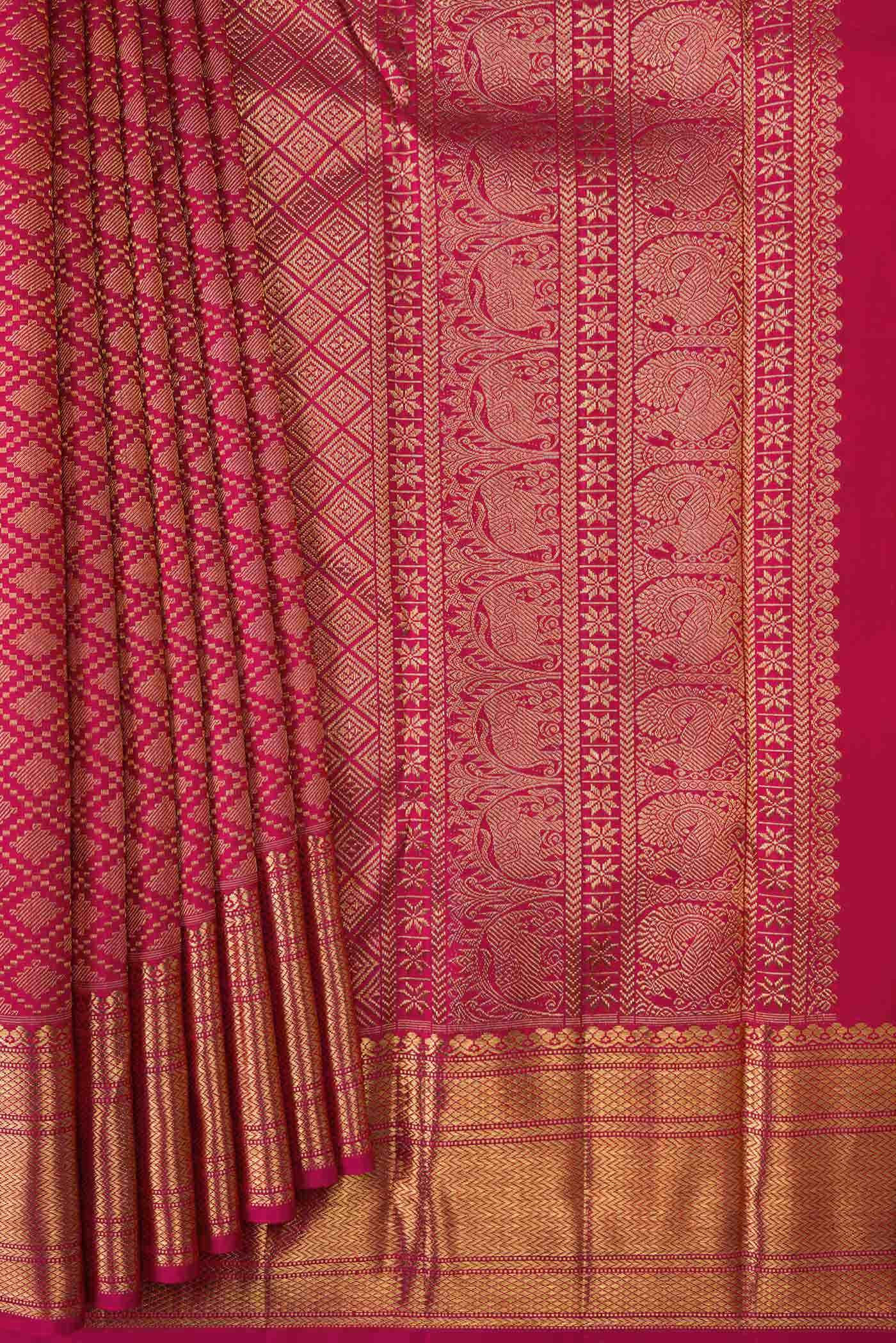 Pure Silk Pure Zari Pink Kanchipuram Saree