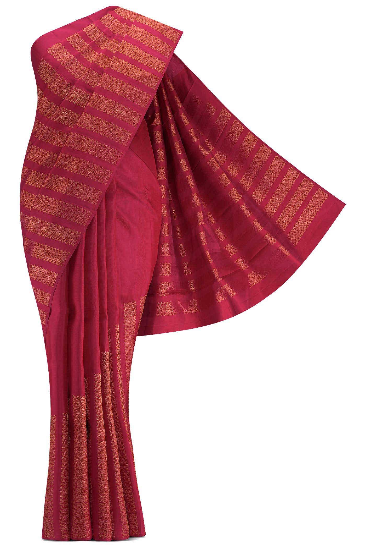 Pure Silk Pure Zari Dark Pink Dual Tone Kanchipuram Saree