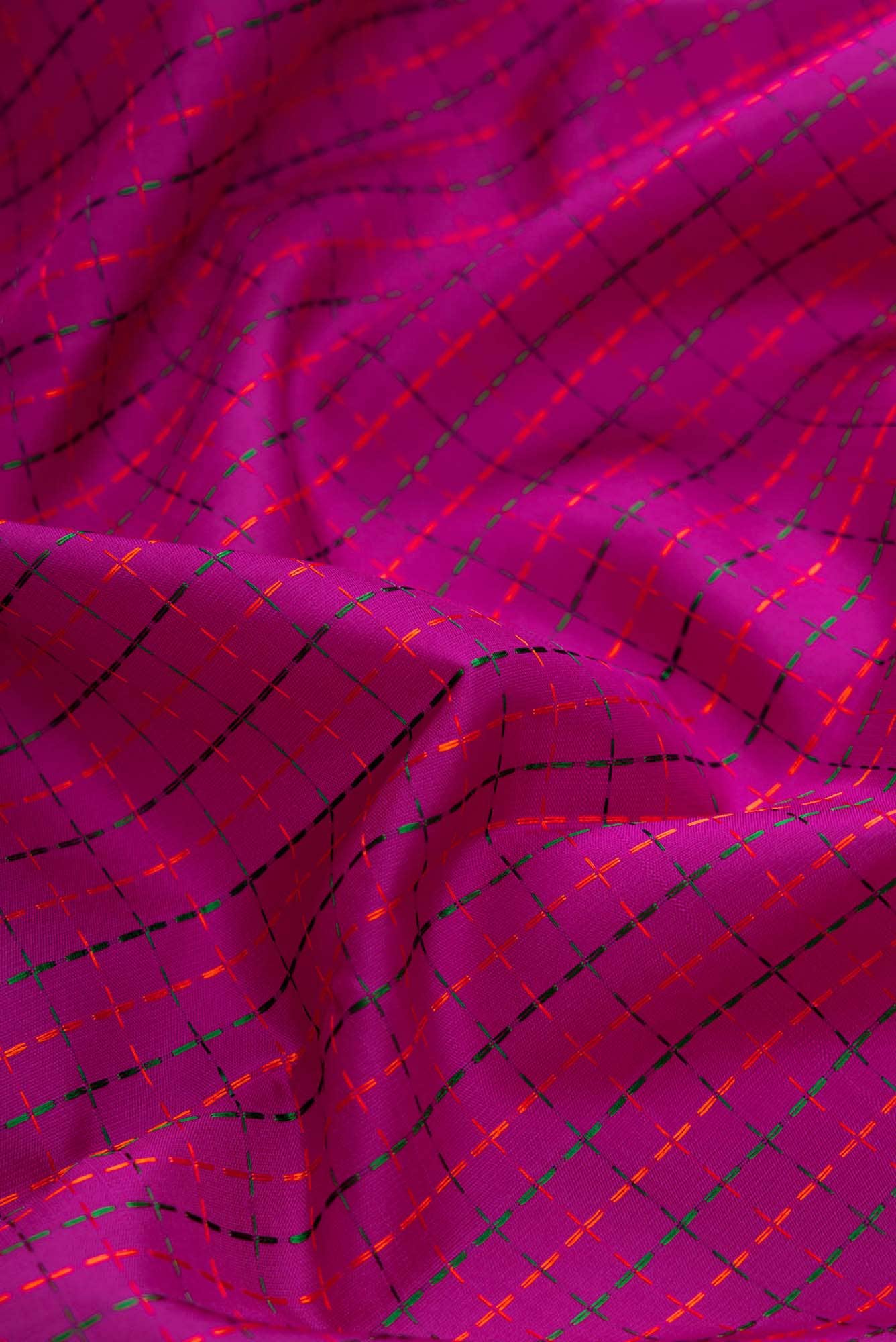 Pure Silk Pure Zari Magenta Dual Tone Kanchipuram Saree