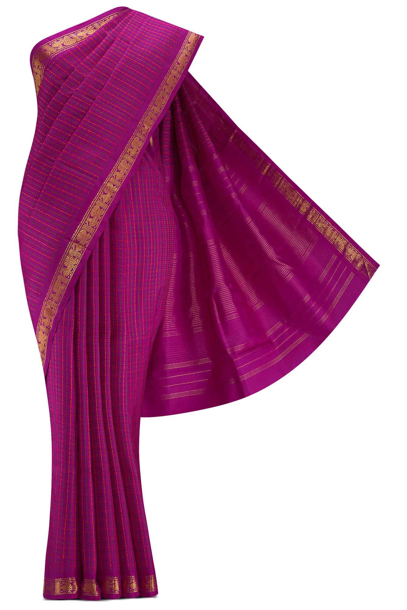 Pure Silk Pure Zari Magenta Dual Tone Kanchipuram Saree