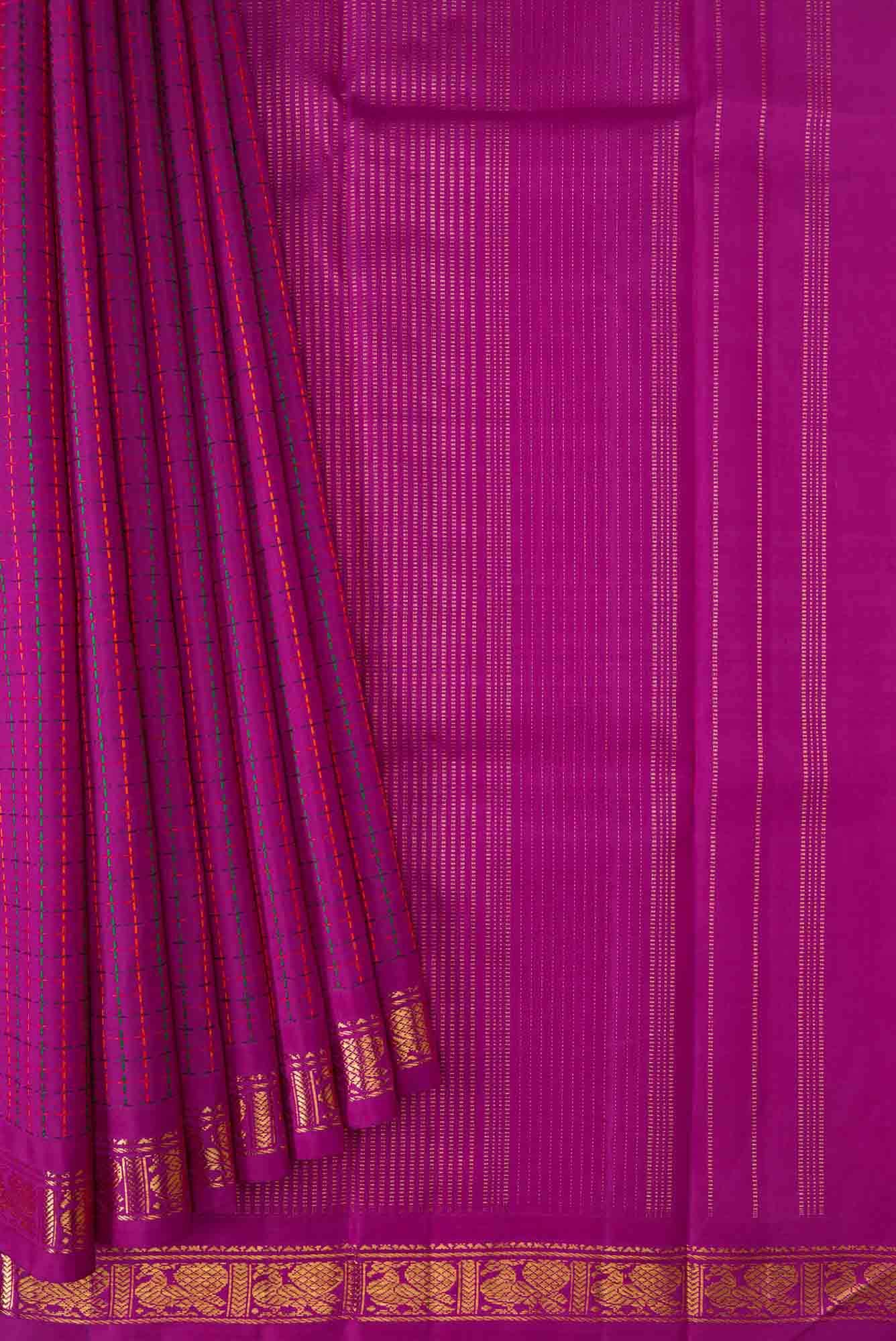 Pure Silk Pure Zari Magenta Dual Tone Kanchipuram Saree