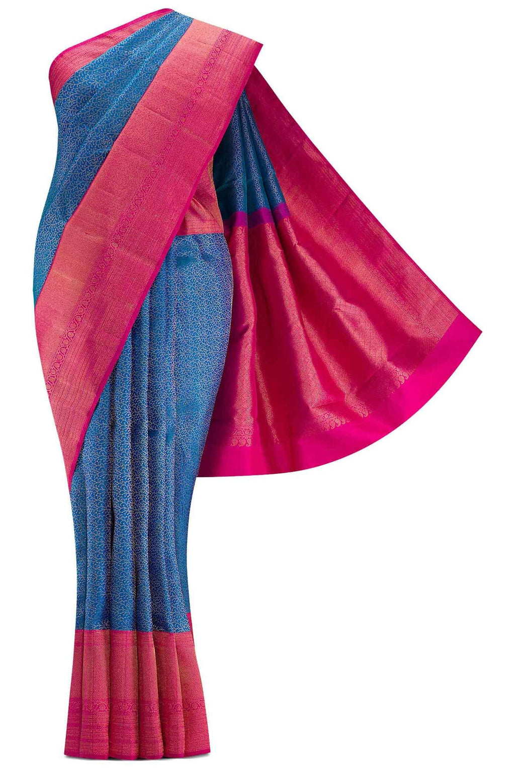 Pure Silk Pure Zari Dusk Blue Dual Tone Kanchipuram Saree