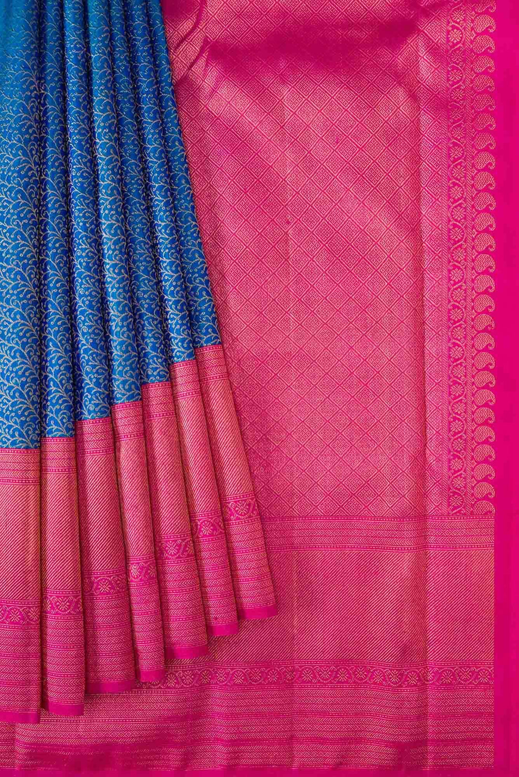 Pure Silk Pure Zari Dusk Blue Dual Tone Kanchipuram Saree