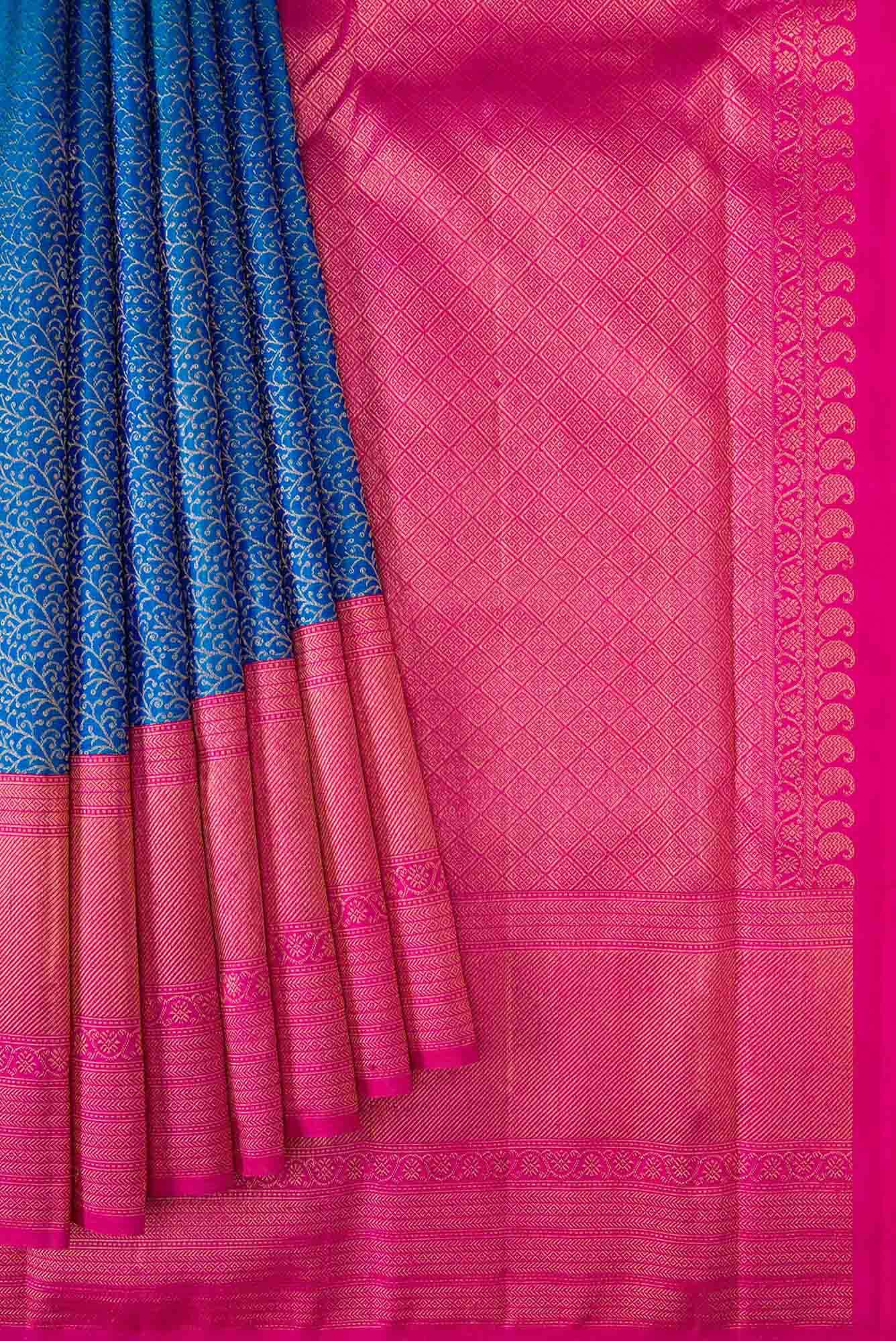 Pure Silk Pure Zari Dusk Blue Dual Tone Kanchipuram Saree