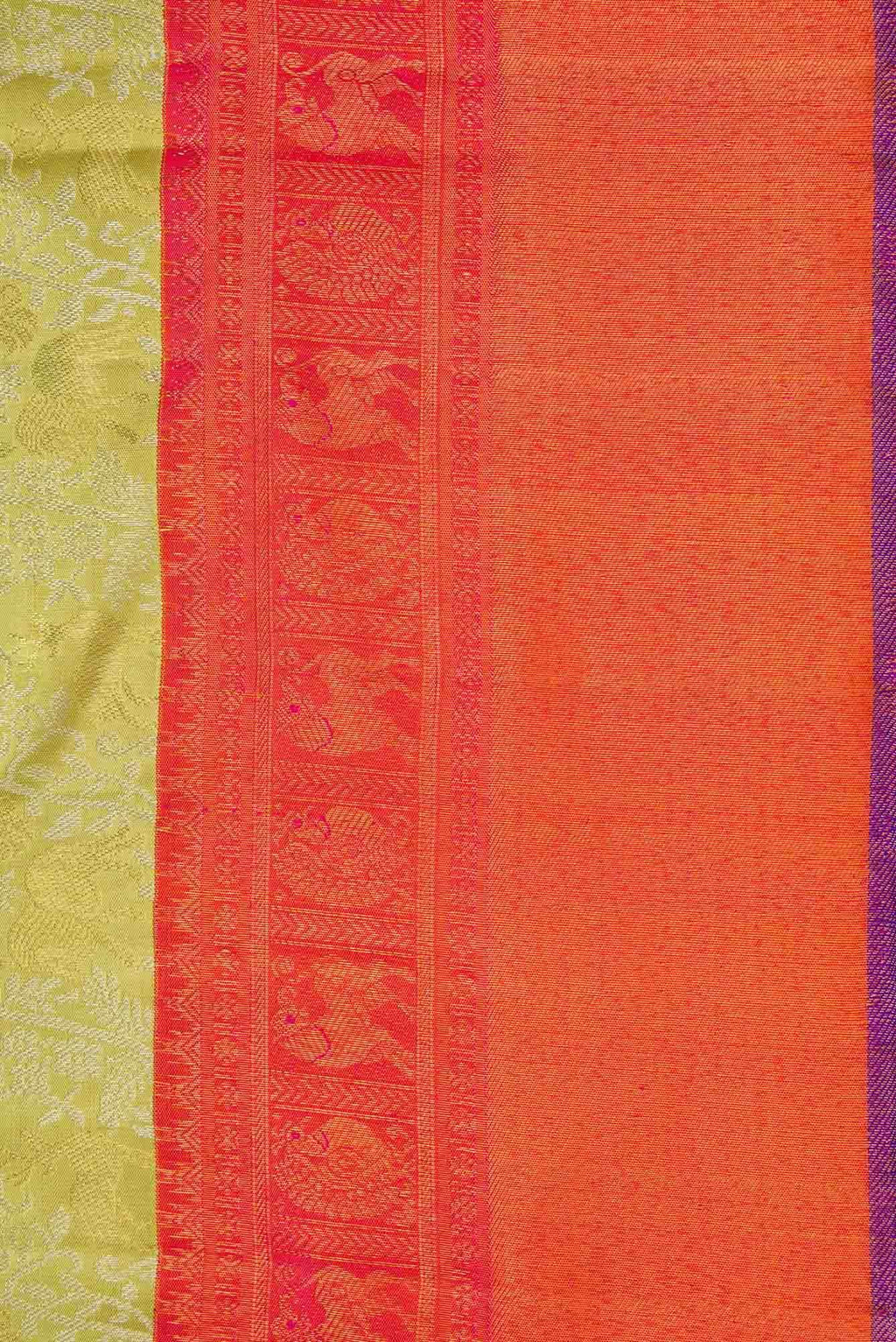 Pure Silk Pure Zari Pista Green Dual Tone Kanchipuram Saree