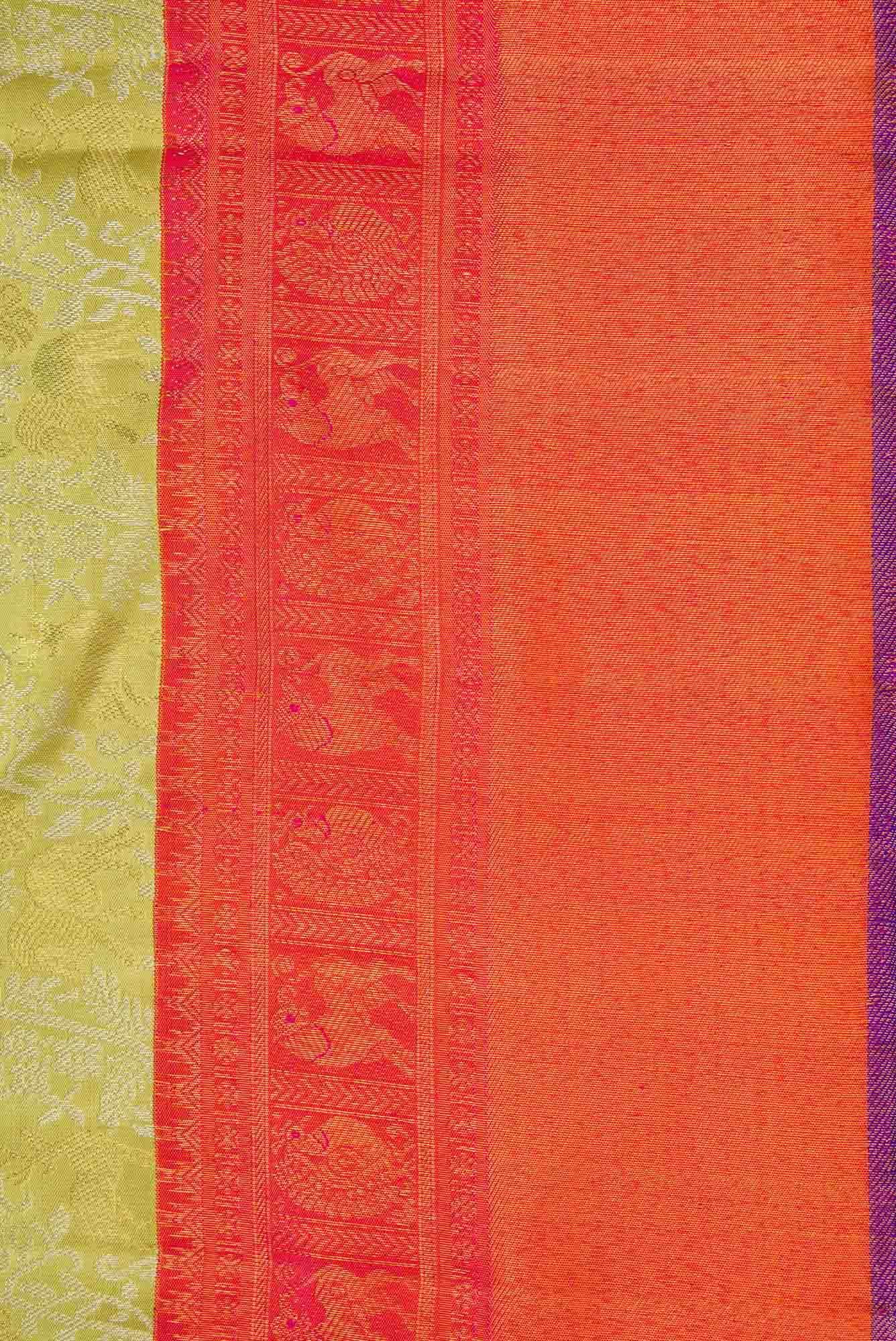 Pure Silk Pure Zari Pista Green Dual Tone Kanchipuram Saree