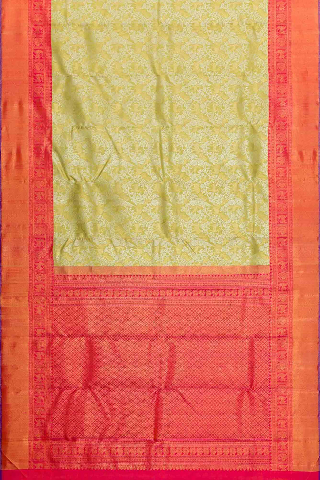 Pure Silk Pure Zari Pista Green Dual Tone Kanchipuram Saree