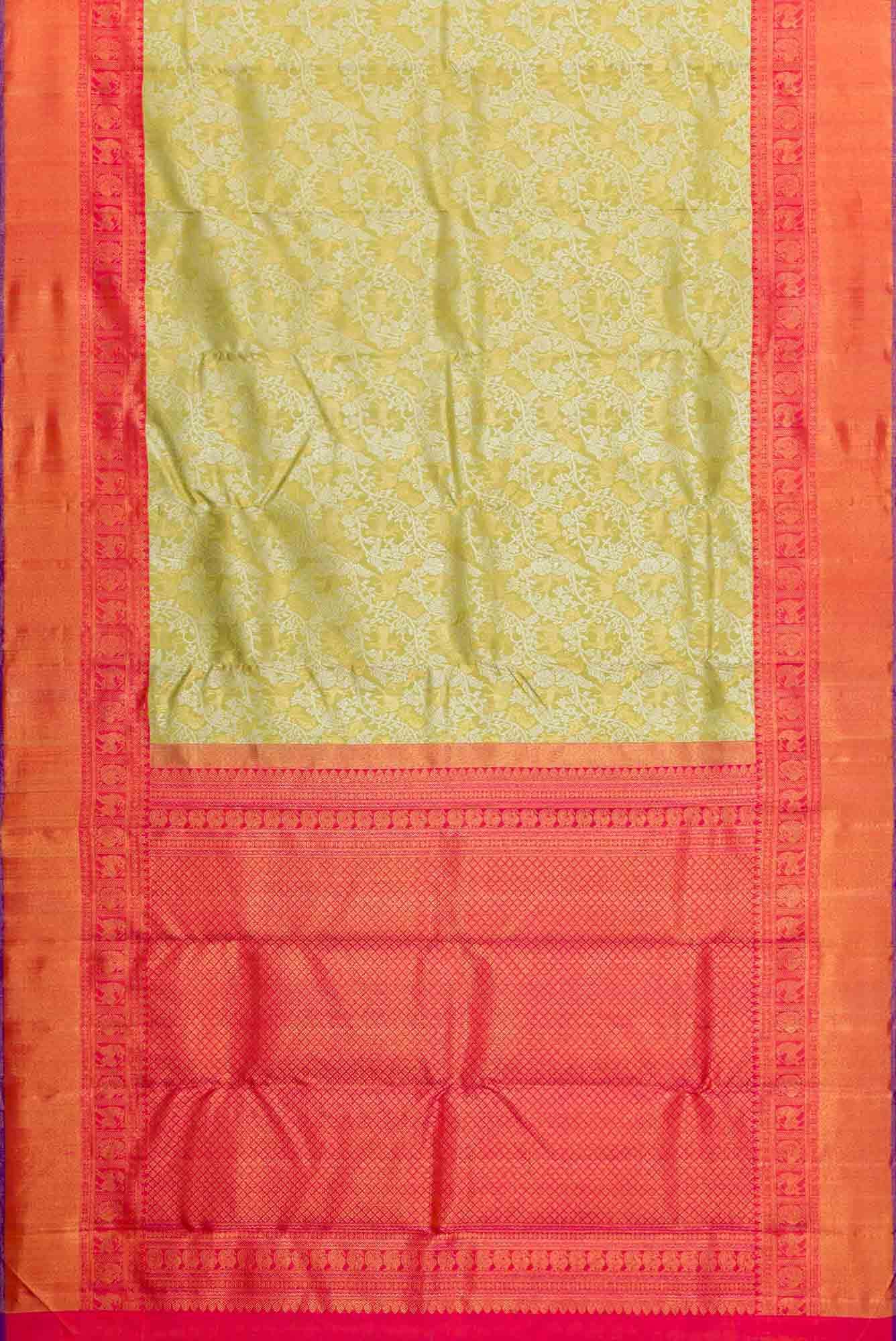 Pure Silk Pure Zari Pista Green Dual Tone Kanchipuram Saree