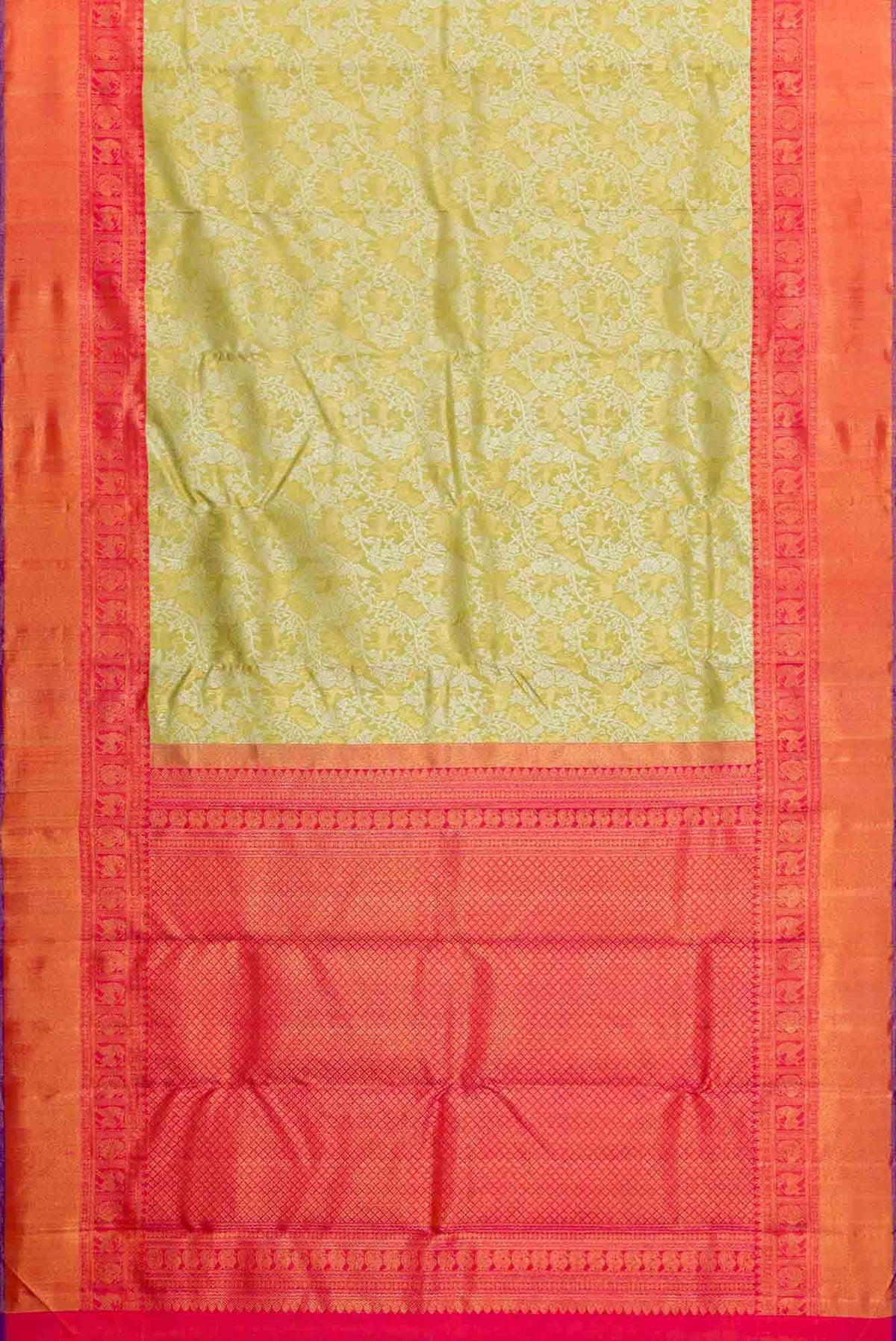Pure Silk Pure Zari Pista Green Dual Tone Kanjivaram Saree