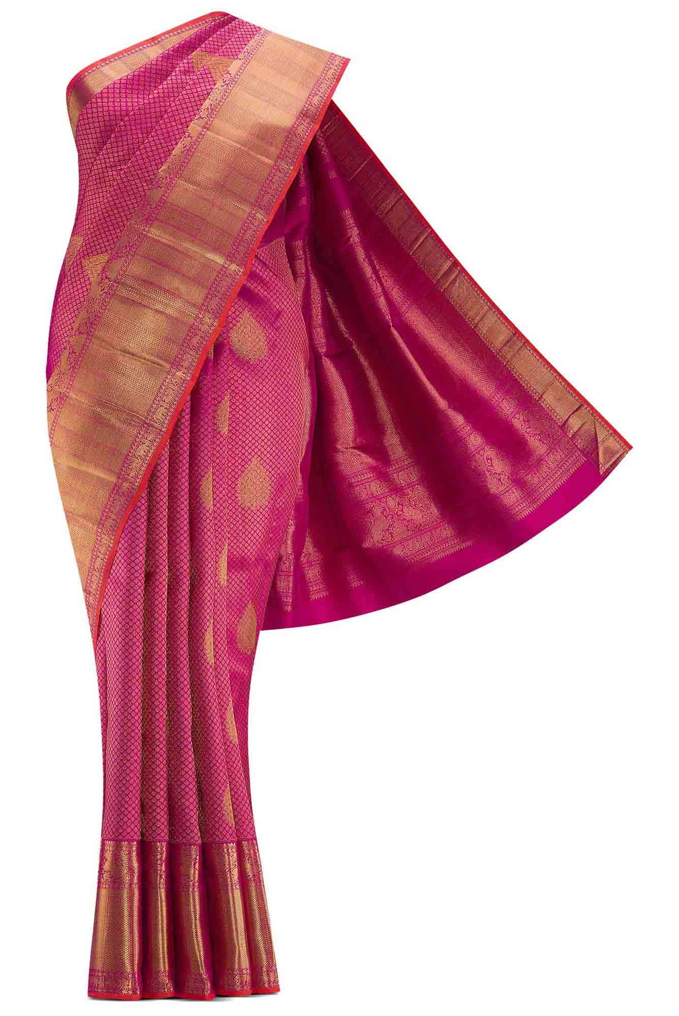 Pure Silk Pure Zari Pink Dual Tone Kanchipuram Saree