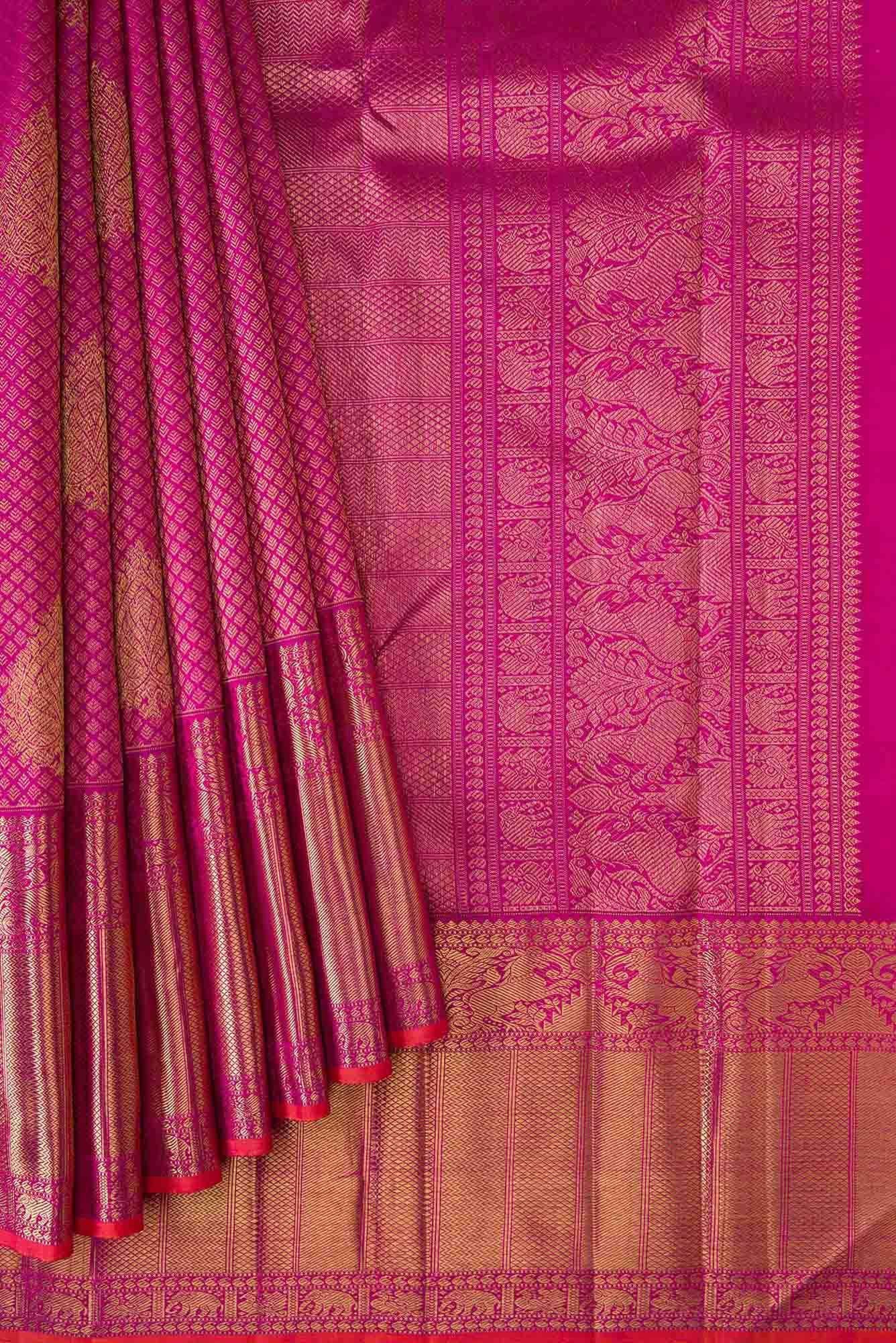 Pure Silk Pure Zari Pink Dual Tone Kanchipuram Saree