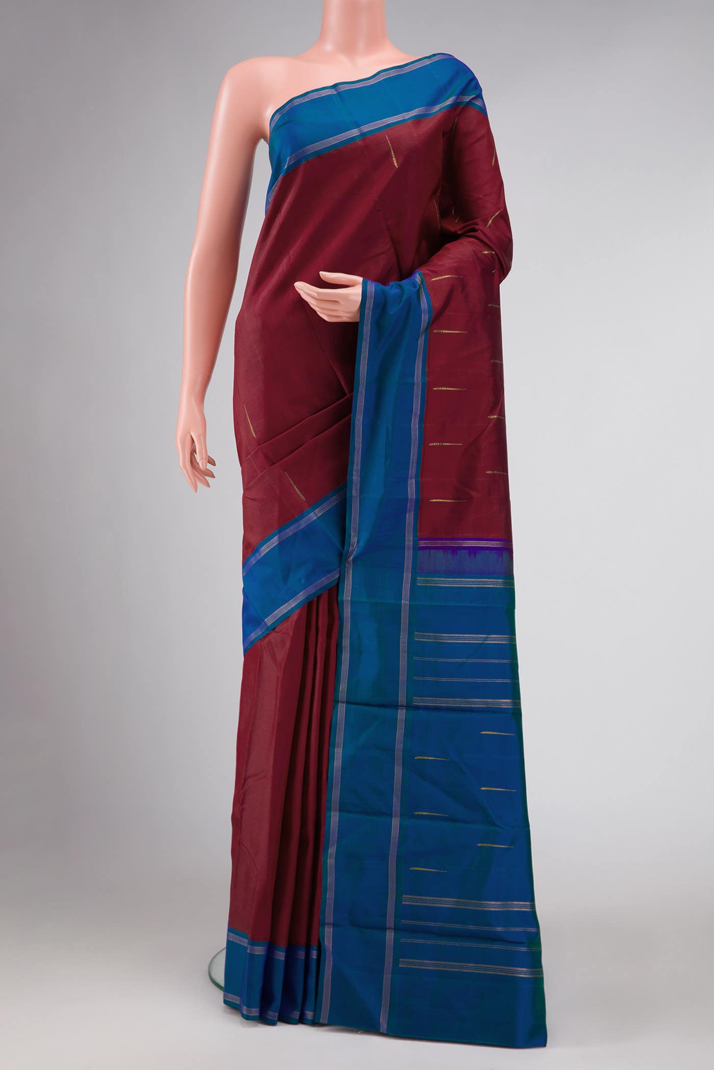 Pure Silk Pure Zari Maroon Dual Tone Kanchipuram Saree