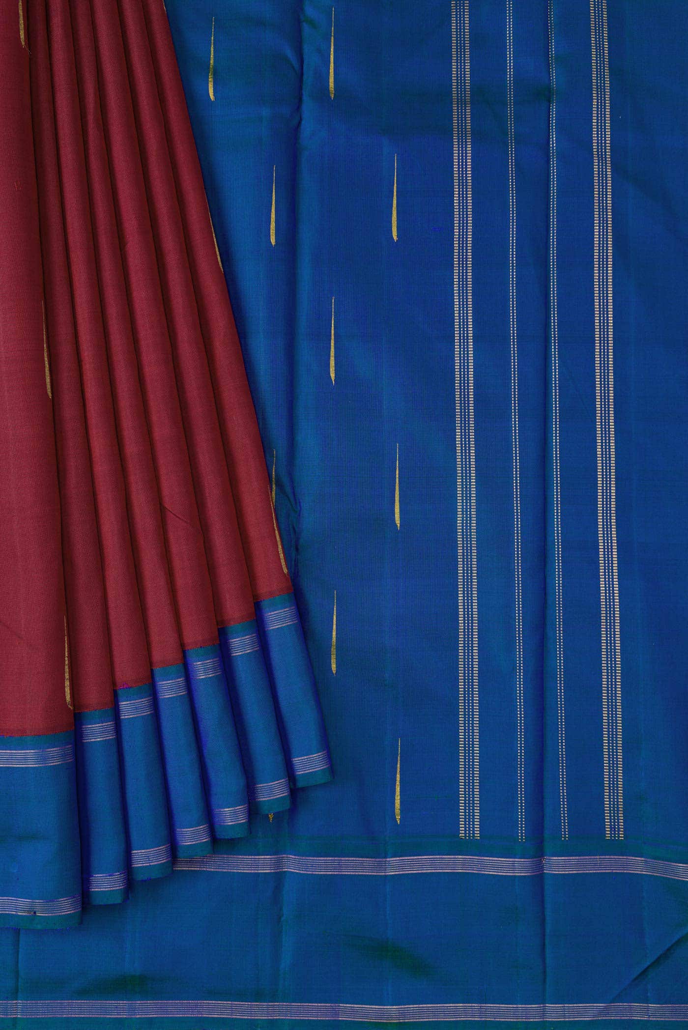 Pure Silk Pure Zari Maroon Dual Tone Kanchipuram Saree