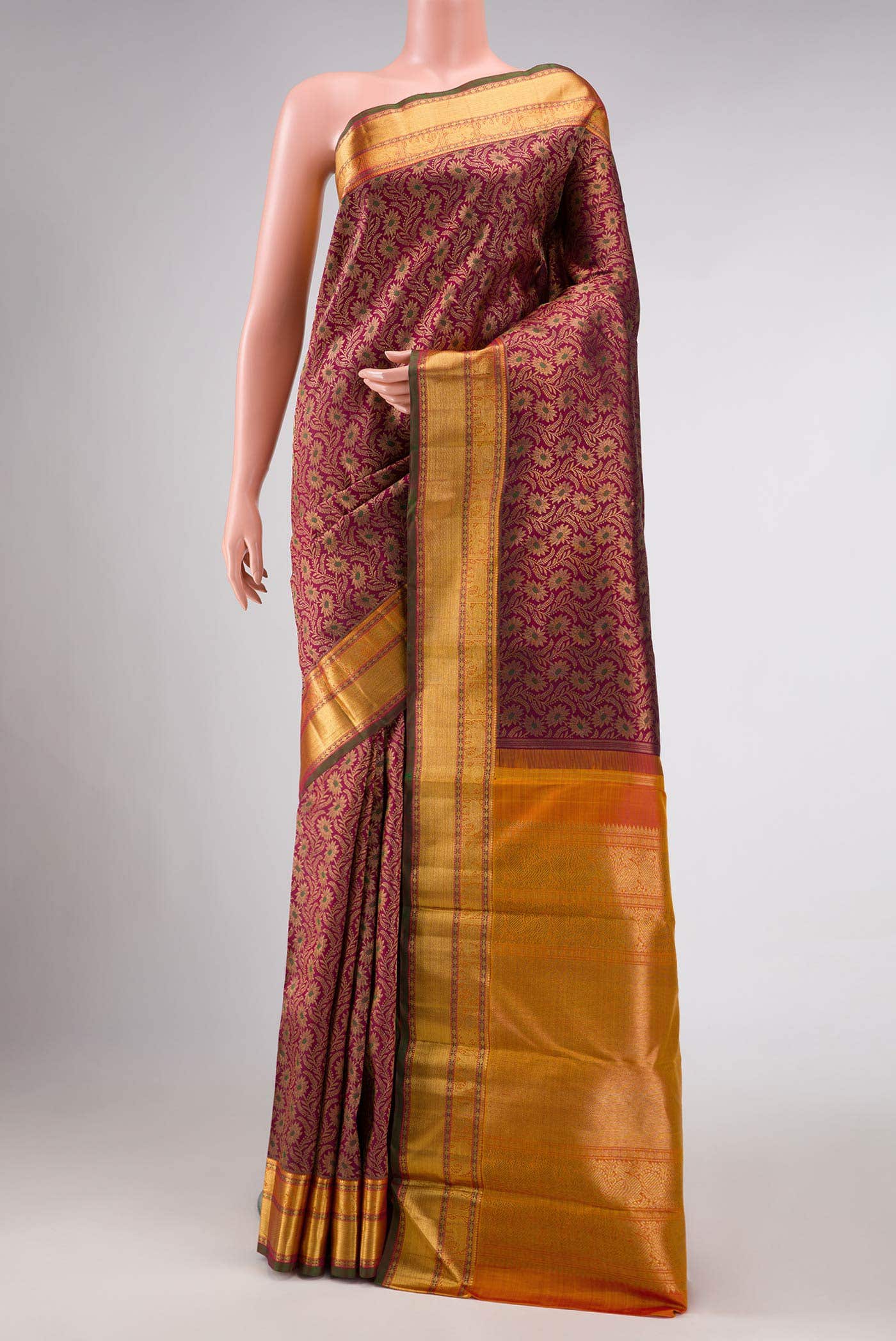 Pure Silk Pure Zari Maroon Dual Tone Kanchipuram Saree