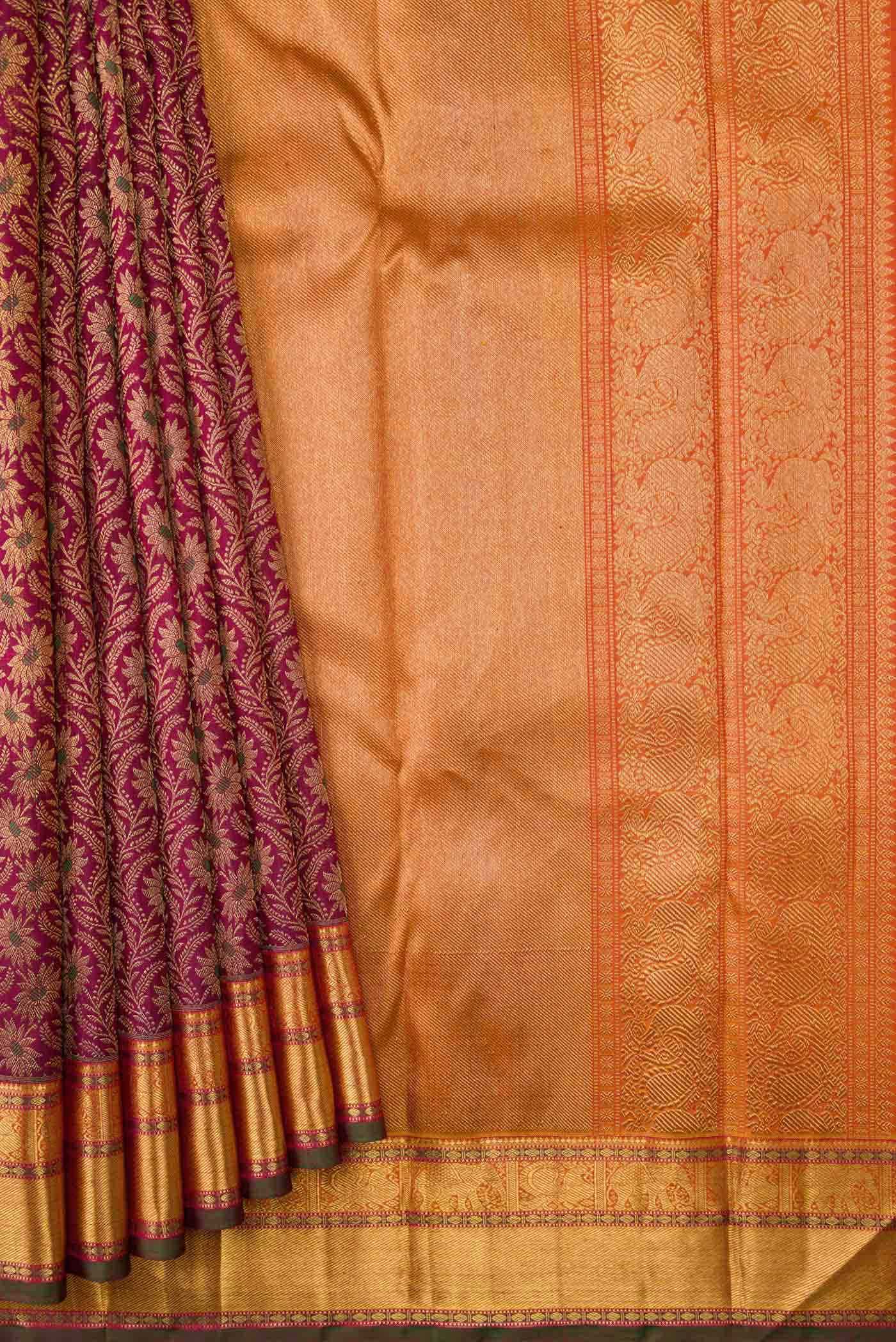 Pure Silk Pure Zari Maroon Dual Tone Kanchipuram Saree
