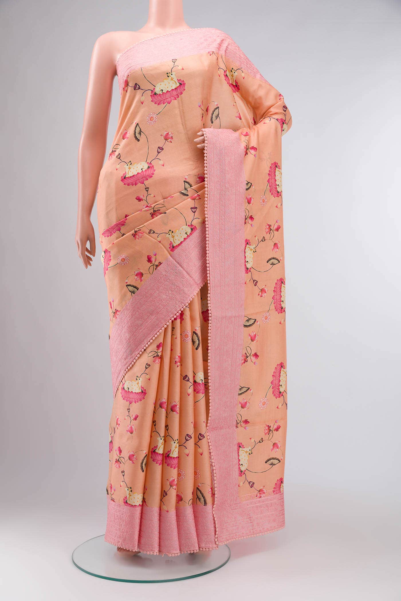 Peach Tussar Silk Saree