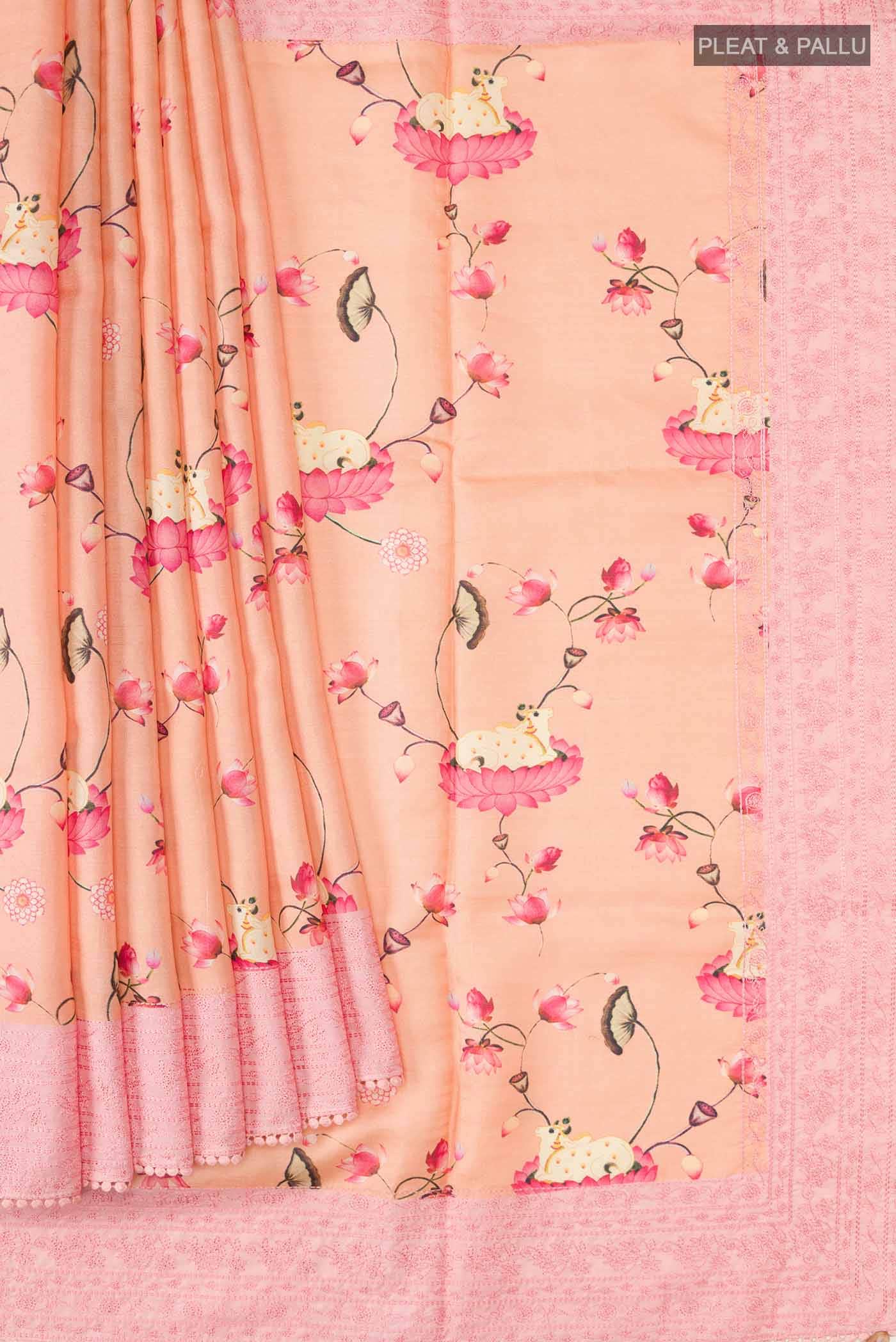 Peach Tussar Silk Saree