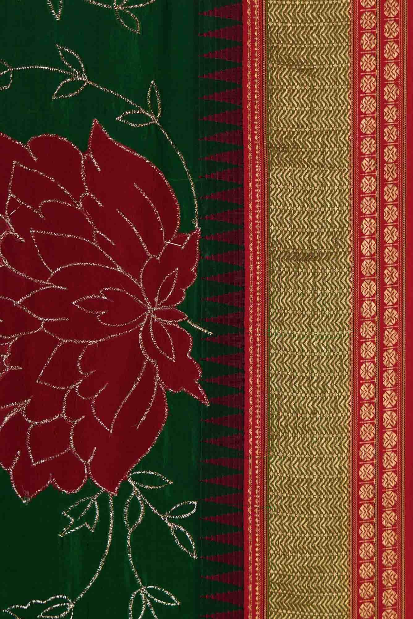 Bottle Green Dual Tone Banarasi Silk Saree