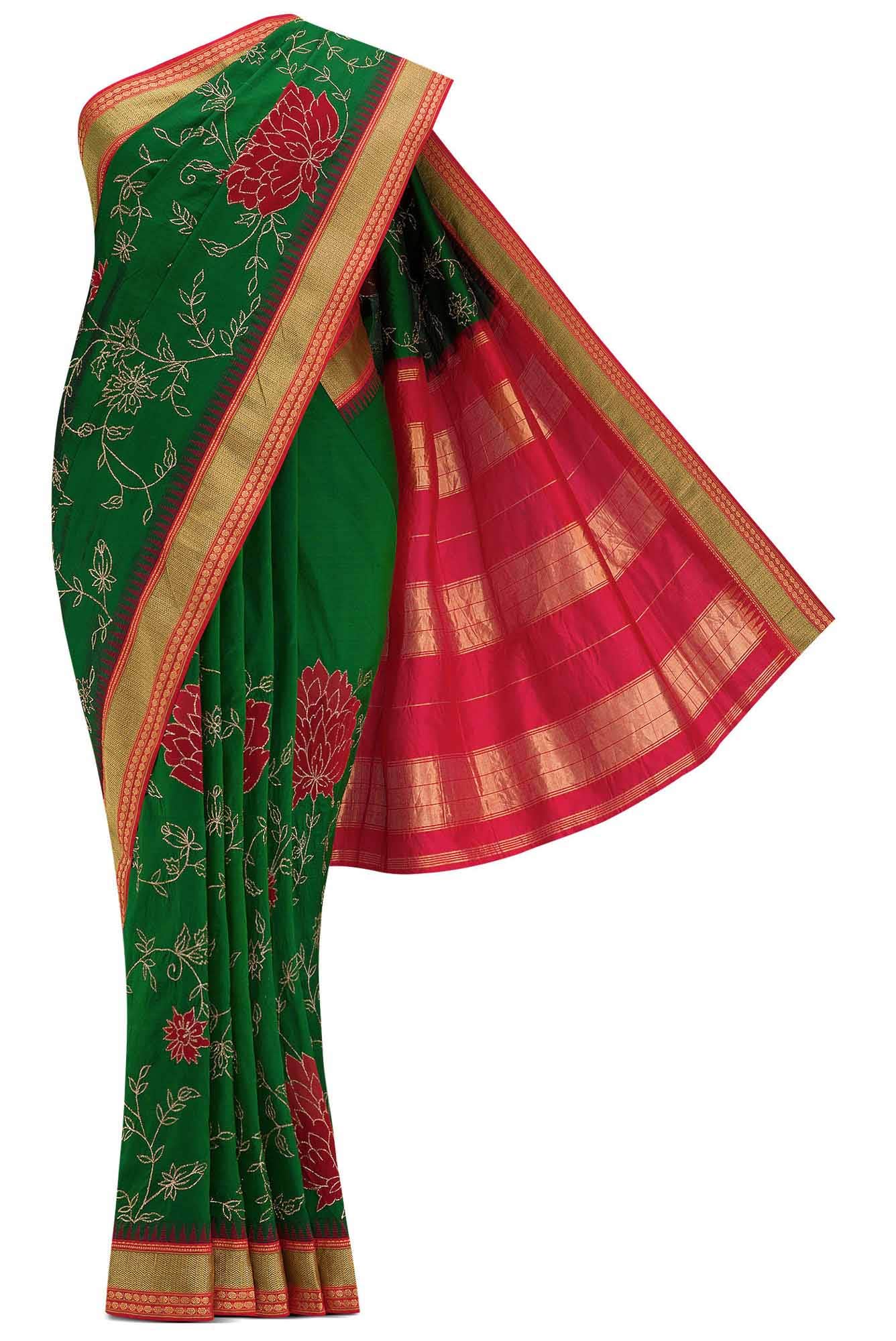 Bottle Green Dual Tone Banarasi Silk Saree