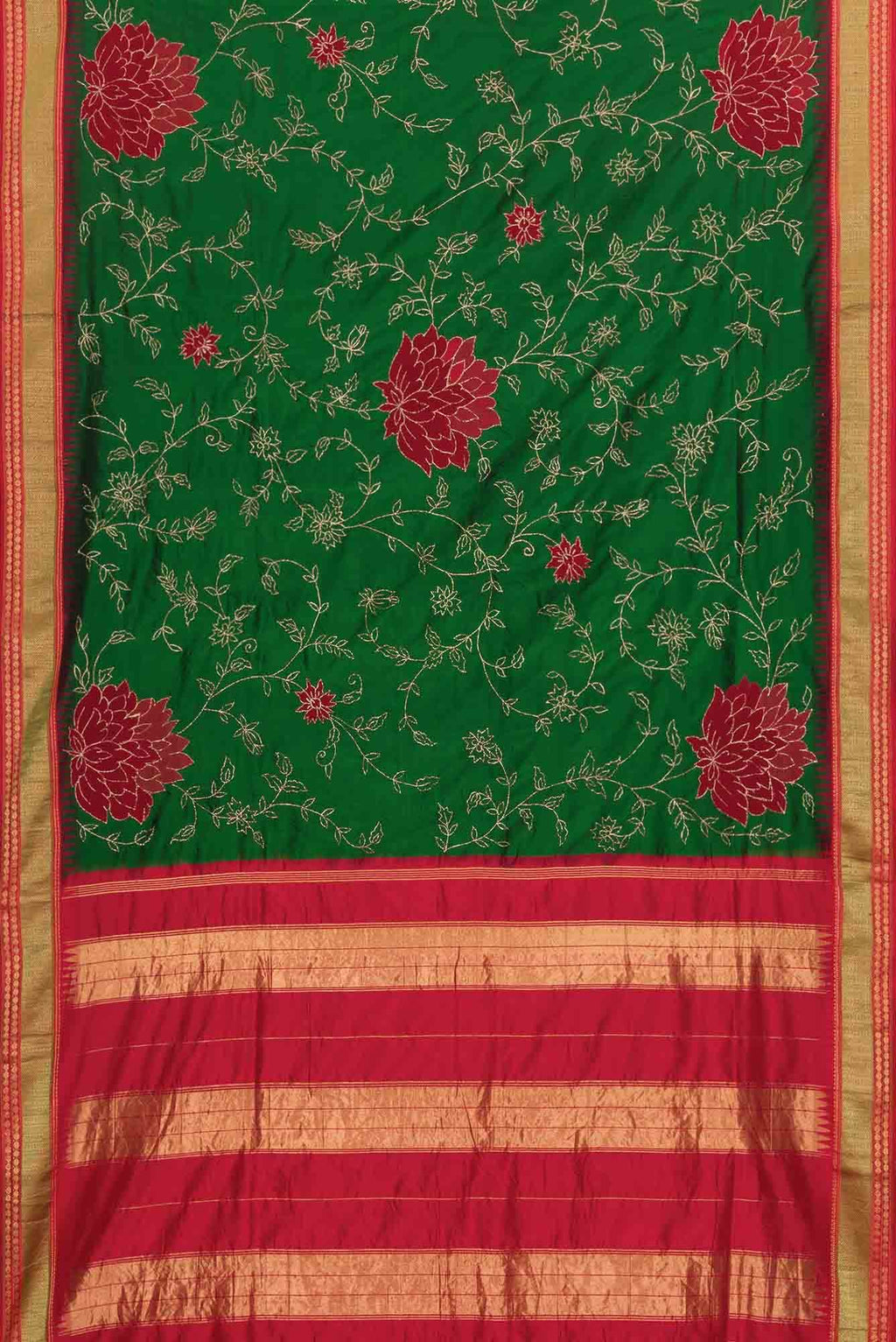 Bottle Green Dual Tone Banarasi Silk Saree