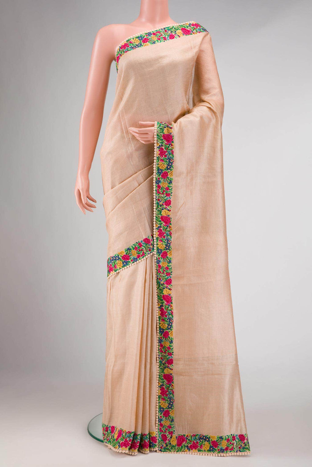 Golden Peach Tussar Silk Saree