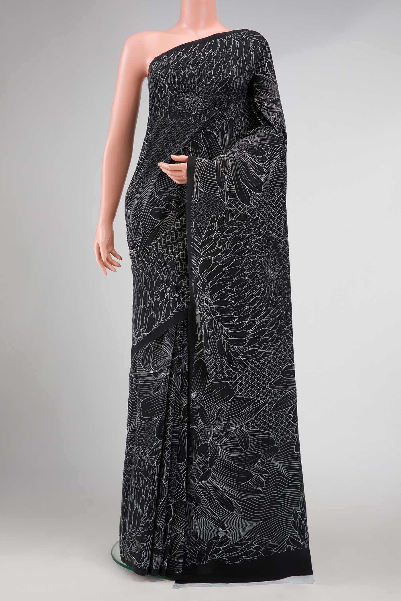 Black Mysore Crepe Saree