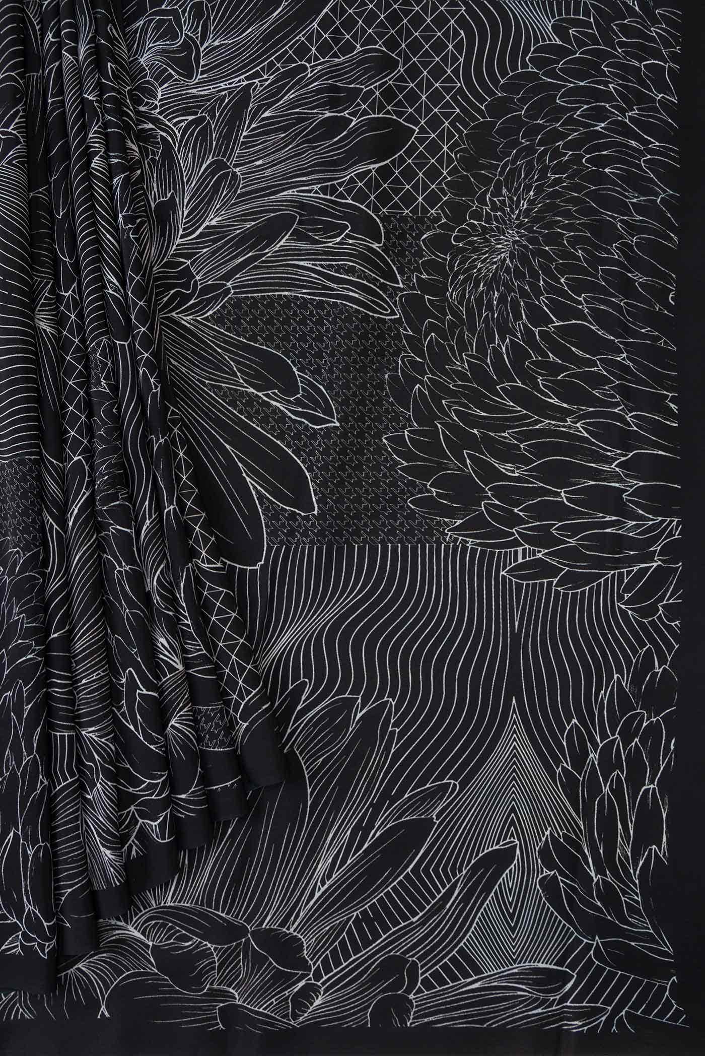 Black Mysore Crepe Saree
