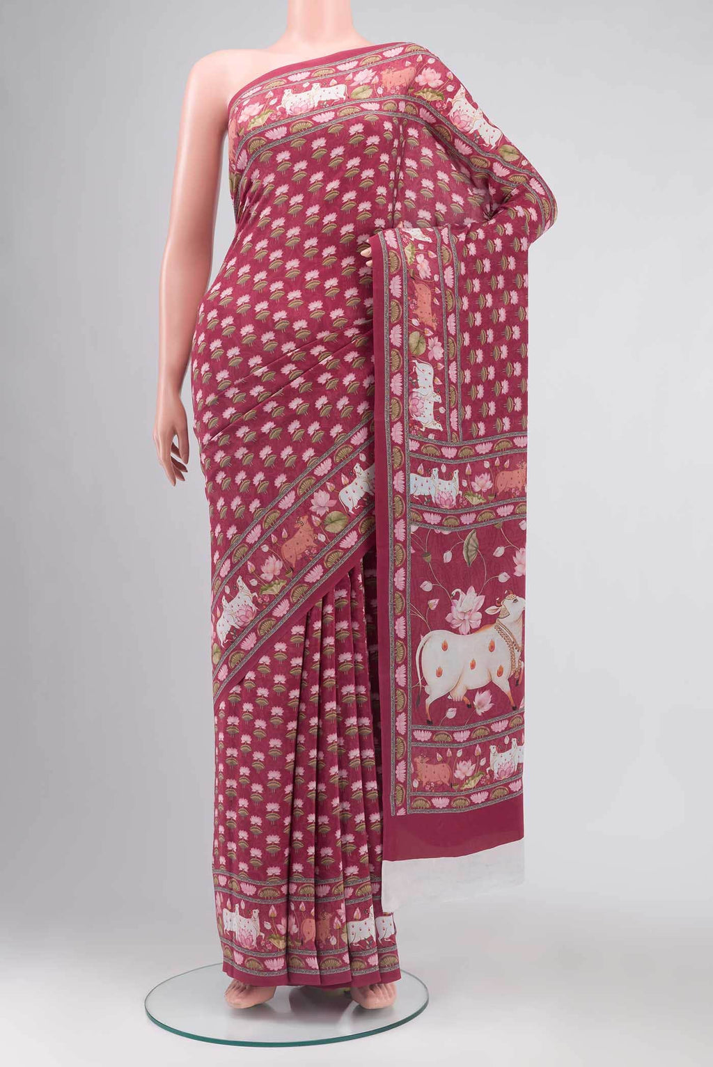 Pink Mysore Crepe Saree