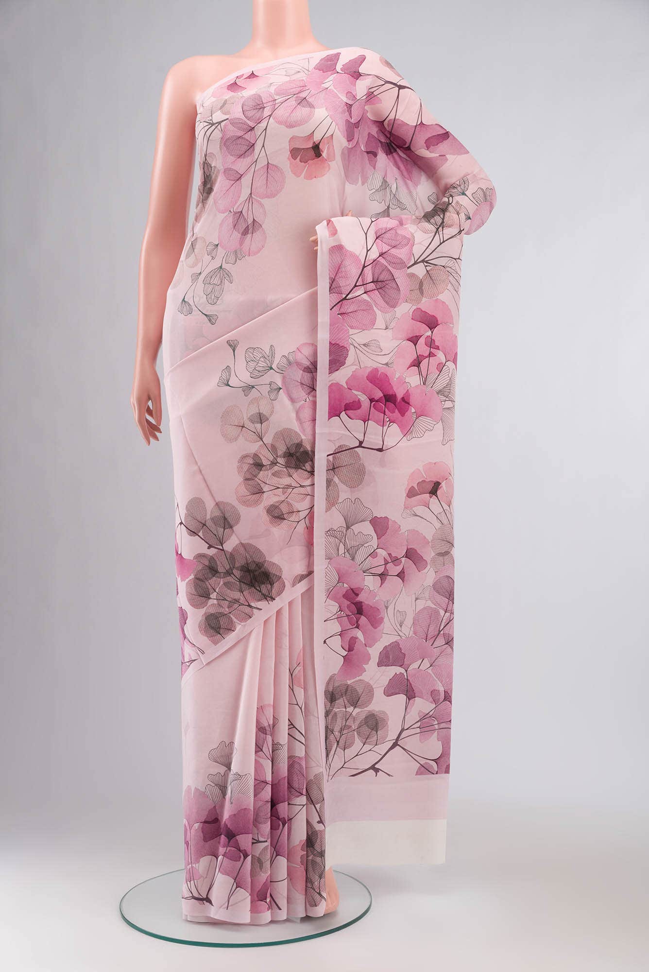 Rose pink Mysore Crepe Saree