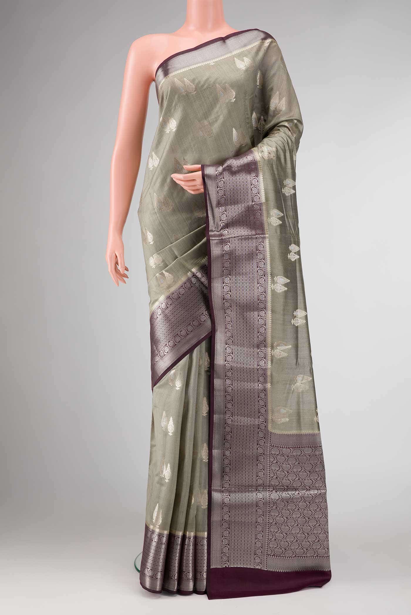 Davys Grey Dual Tone Tussar Silk Saree