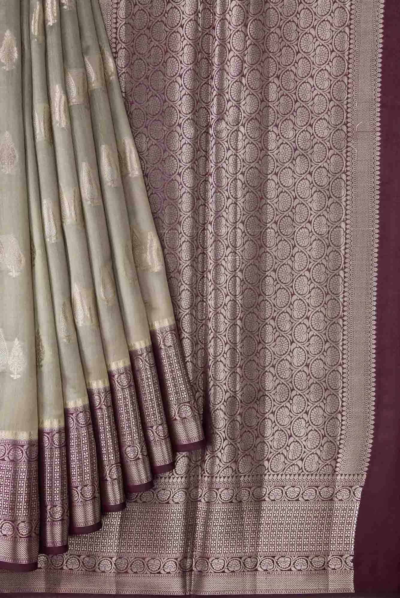 Davys Grey Dual Tone Tussar Silk Saree