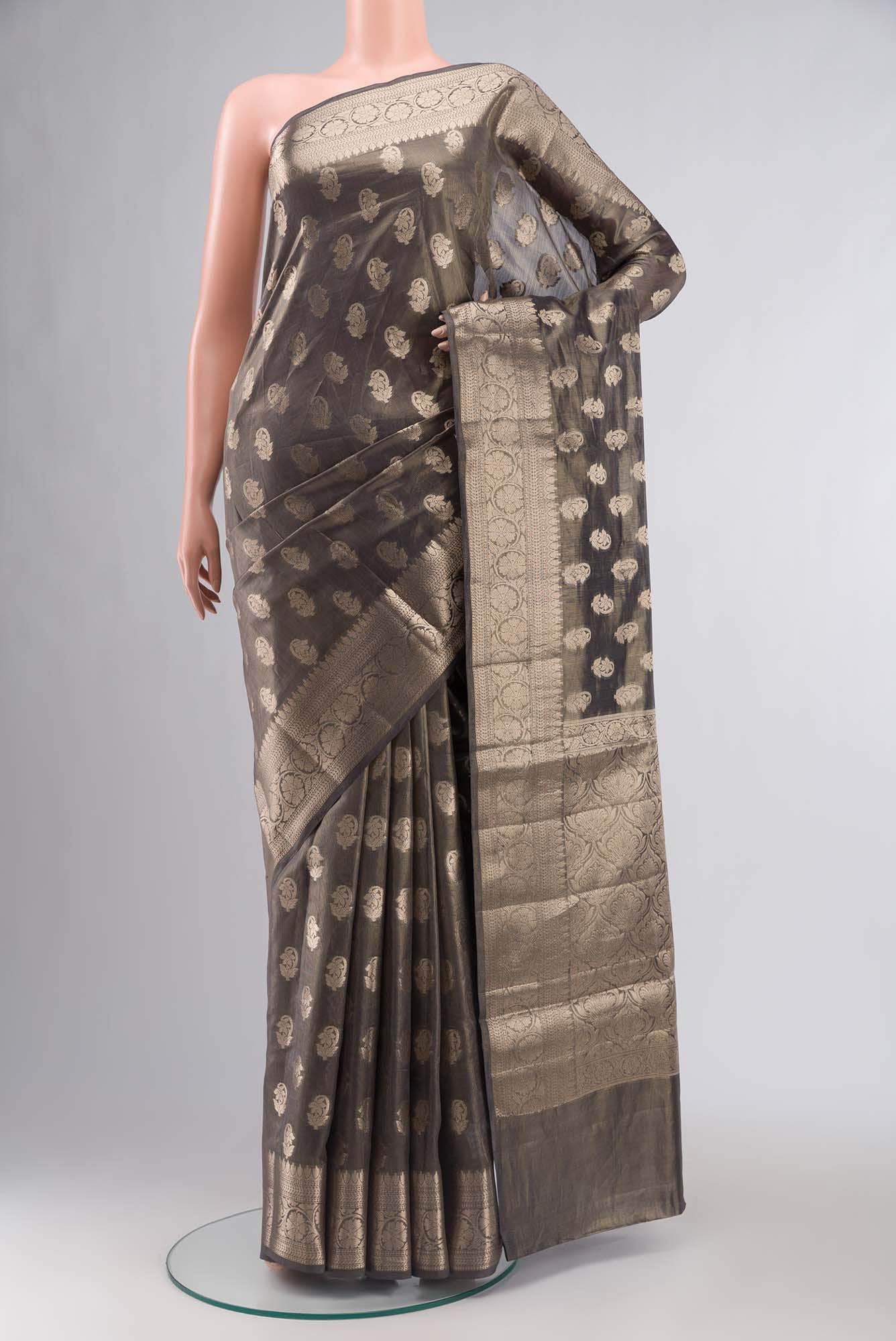 Grey Banarasi Tussar Silk Saree