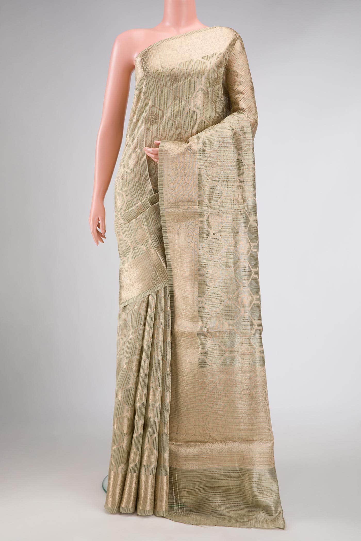 Pista Green Dual Tone Organza Silk Saree