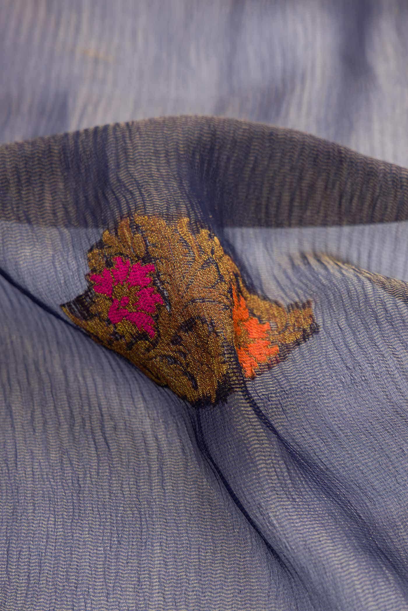 Navy Blue Dual Tone Organza Silk Saree