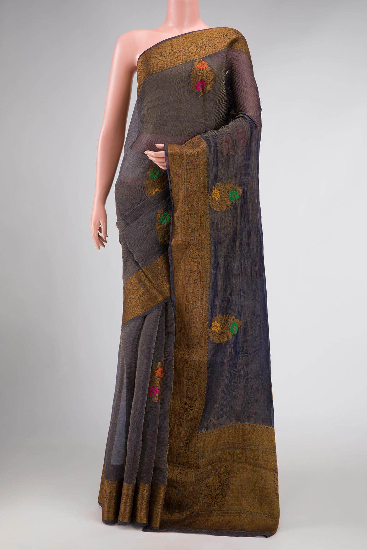 Navy Blue Dual Tone Organza Silk Saree