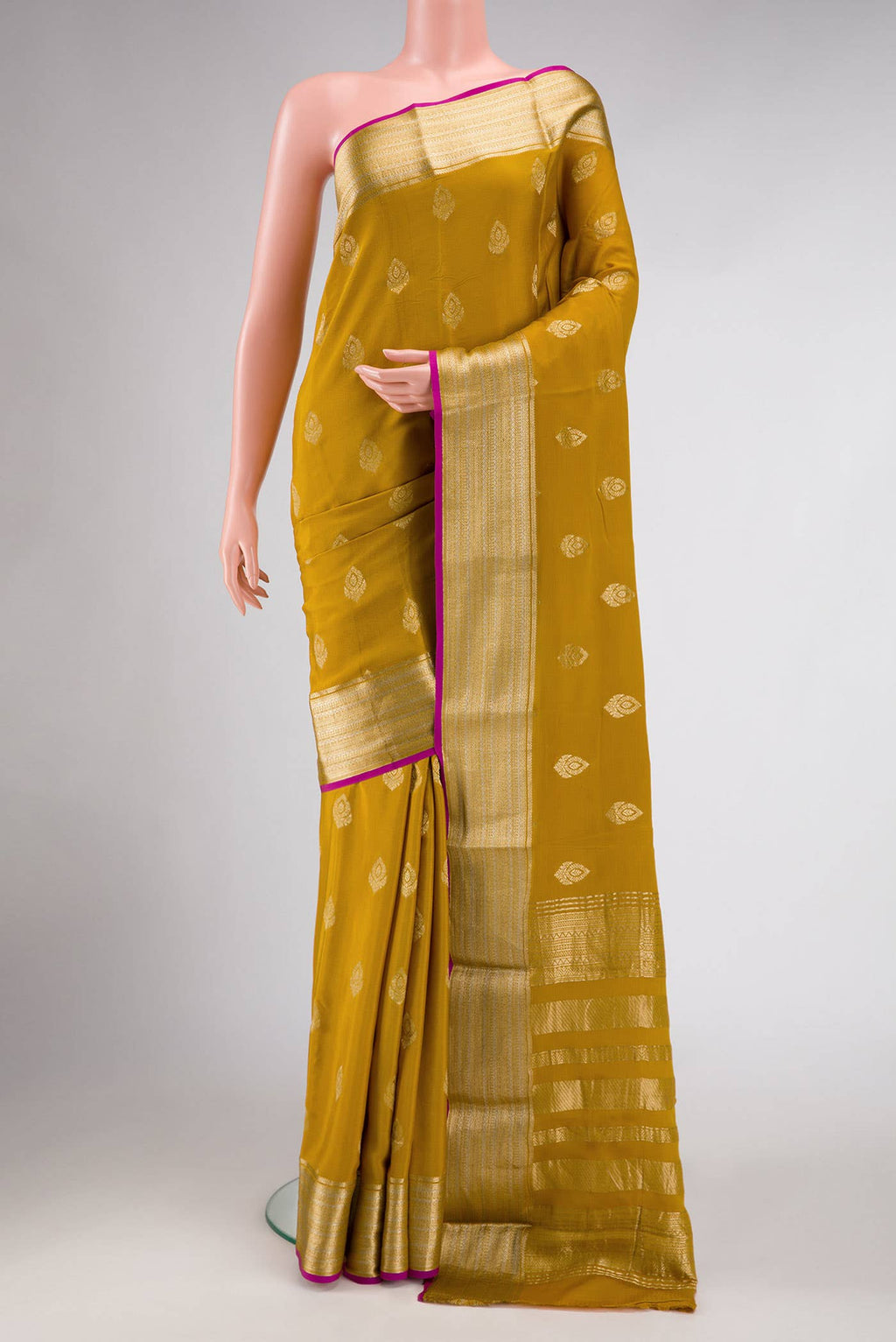 Mustard Mysore Crepe Saree