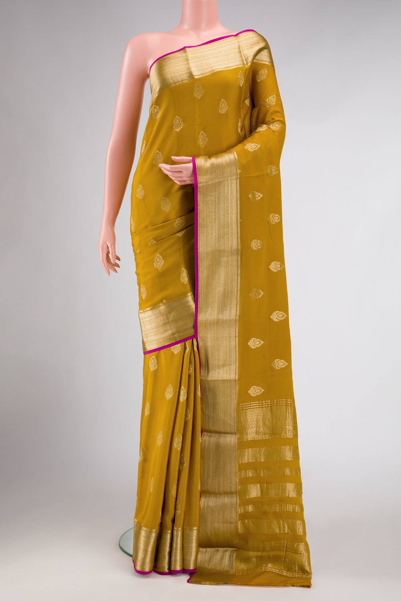 Mustard Mysore Crepe Saree