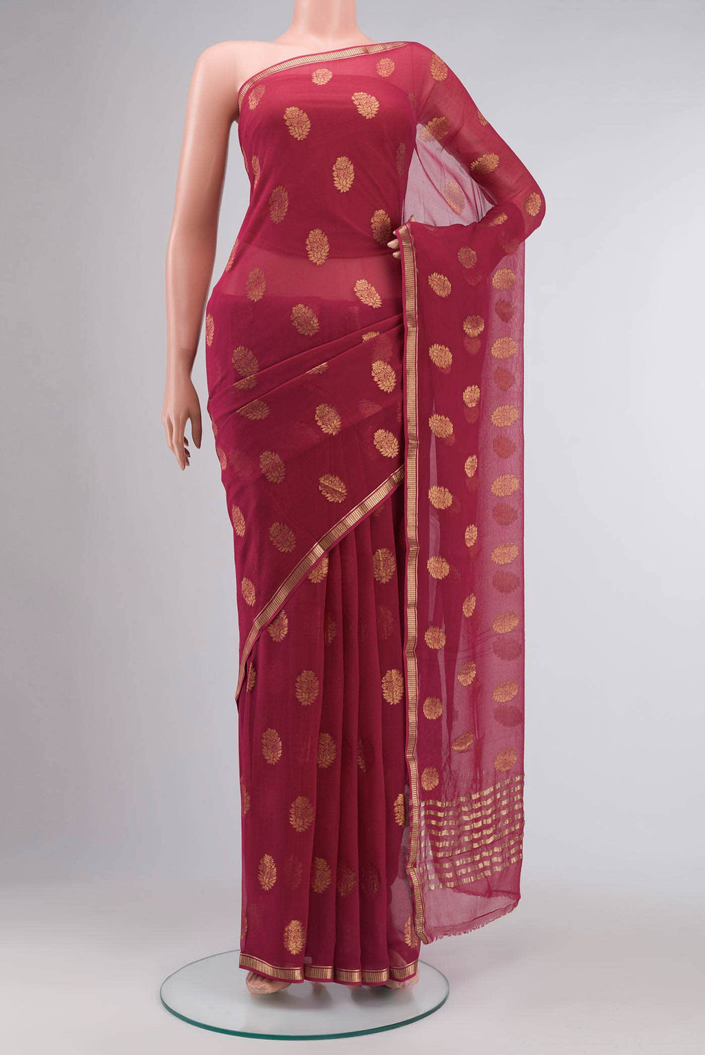 Maroon Mysore Chiffon Saree