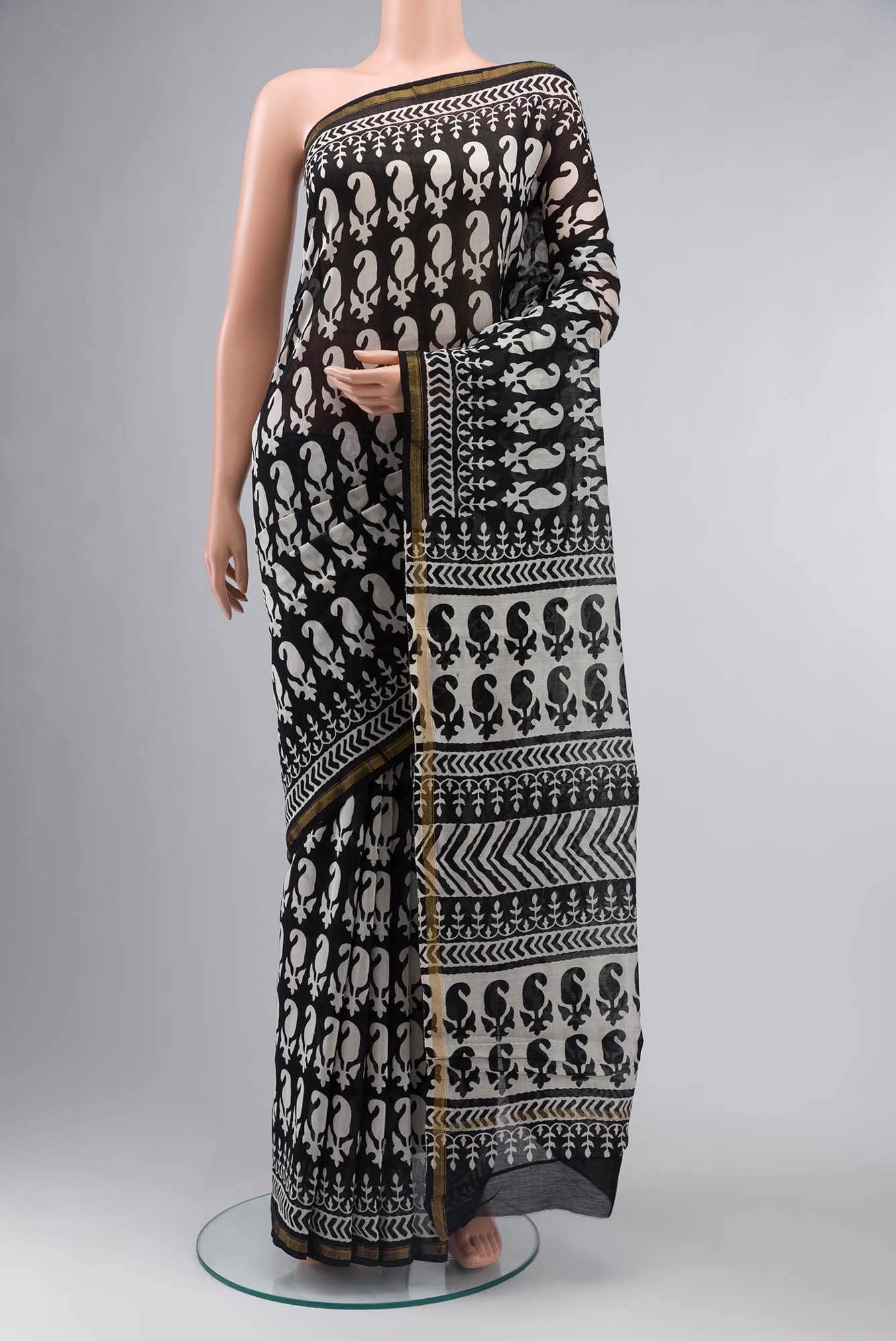 Black Chanderi Silk Cotton Saree