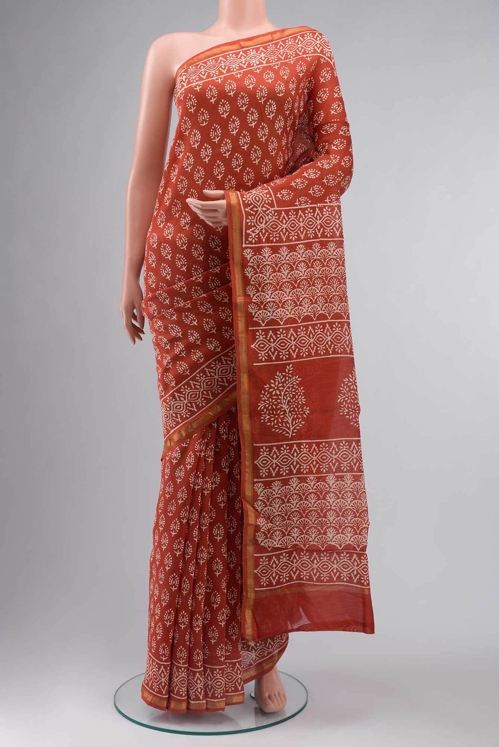 Rust Chanderi Silk Cotton Saree