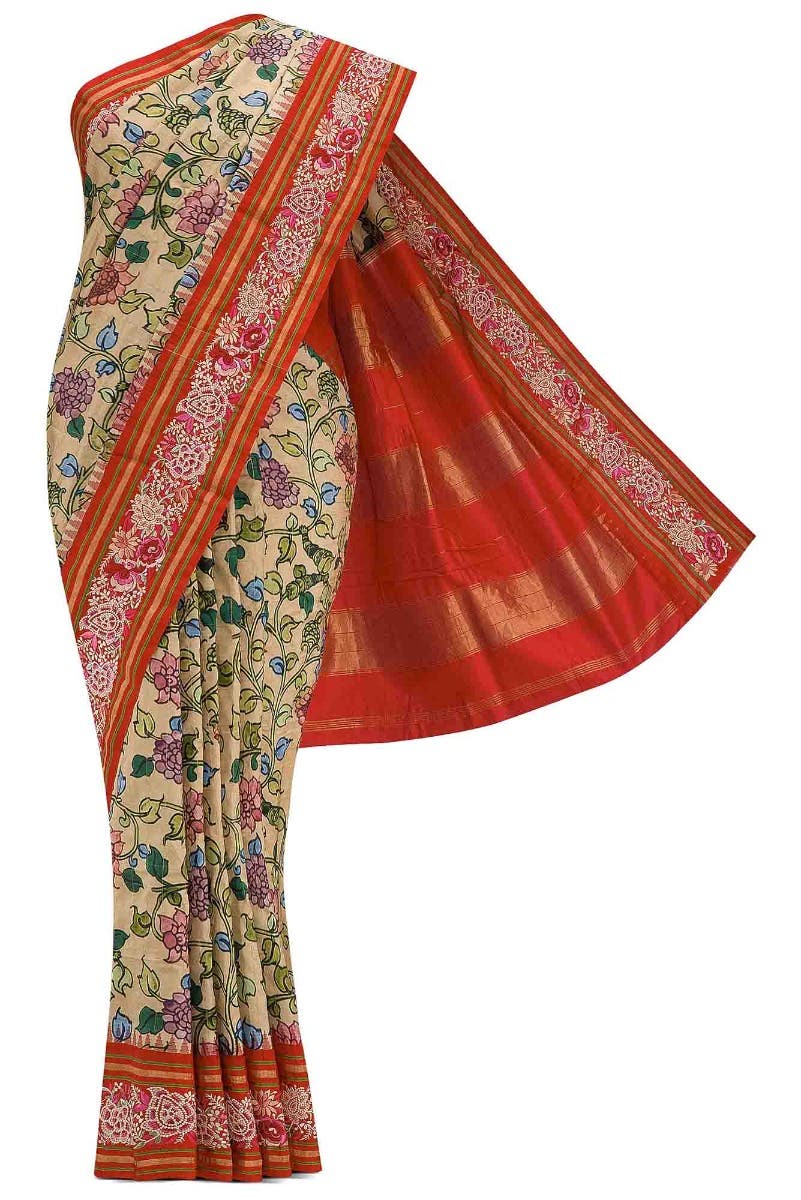 Dark Beige Dual Tone Kanchipuram Silk Saree