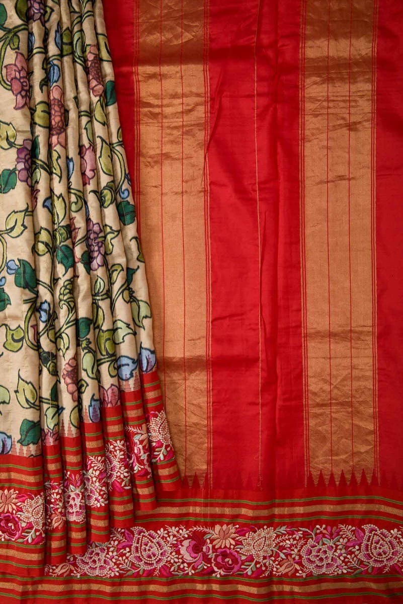 Dark Beige Dual Tone Kanchipuram Silk Saree