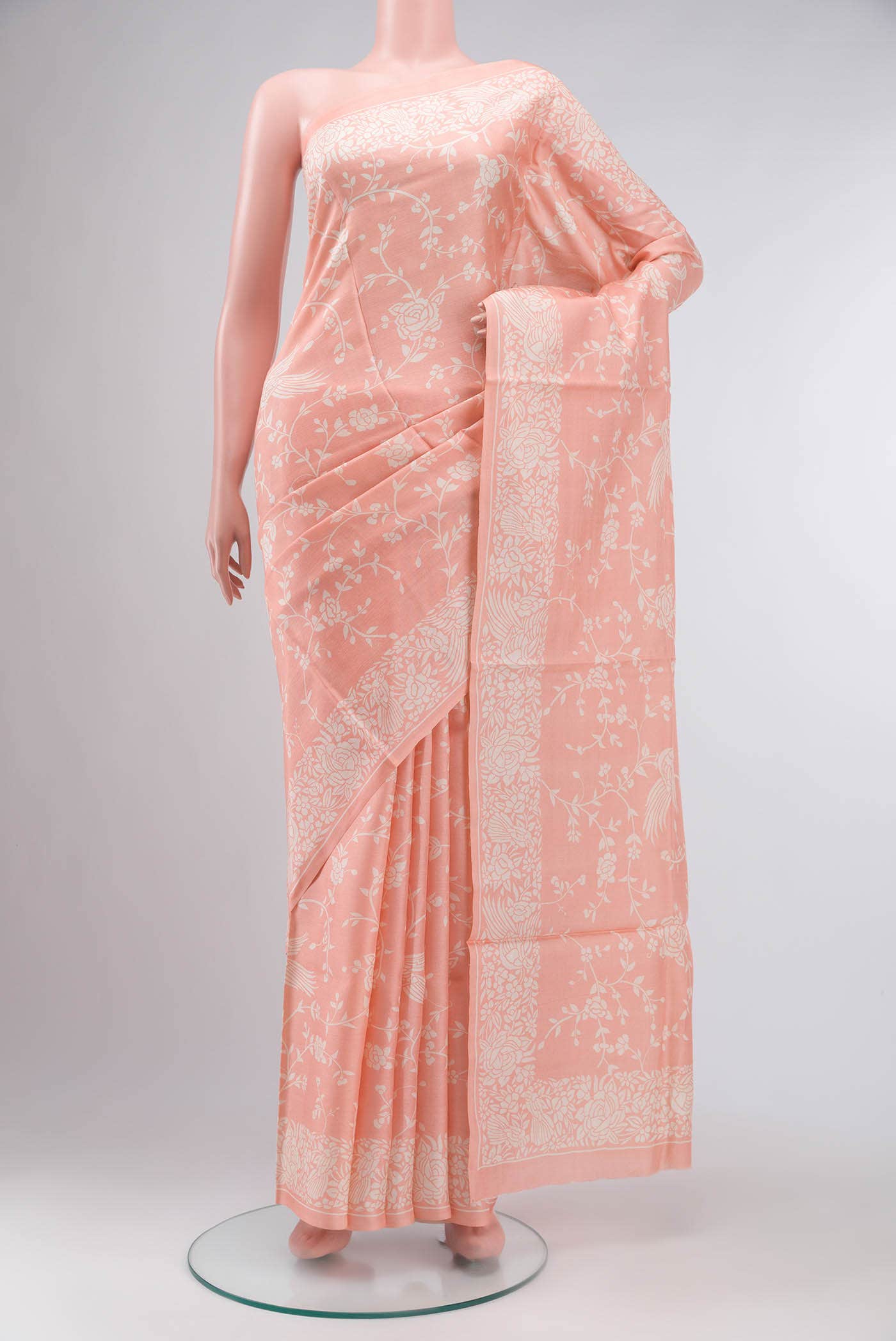 Peach Tussar Silk Saree