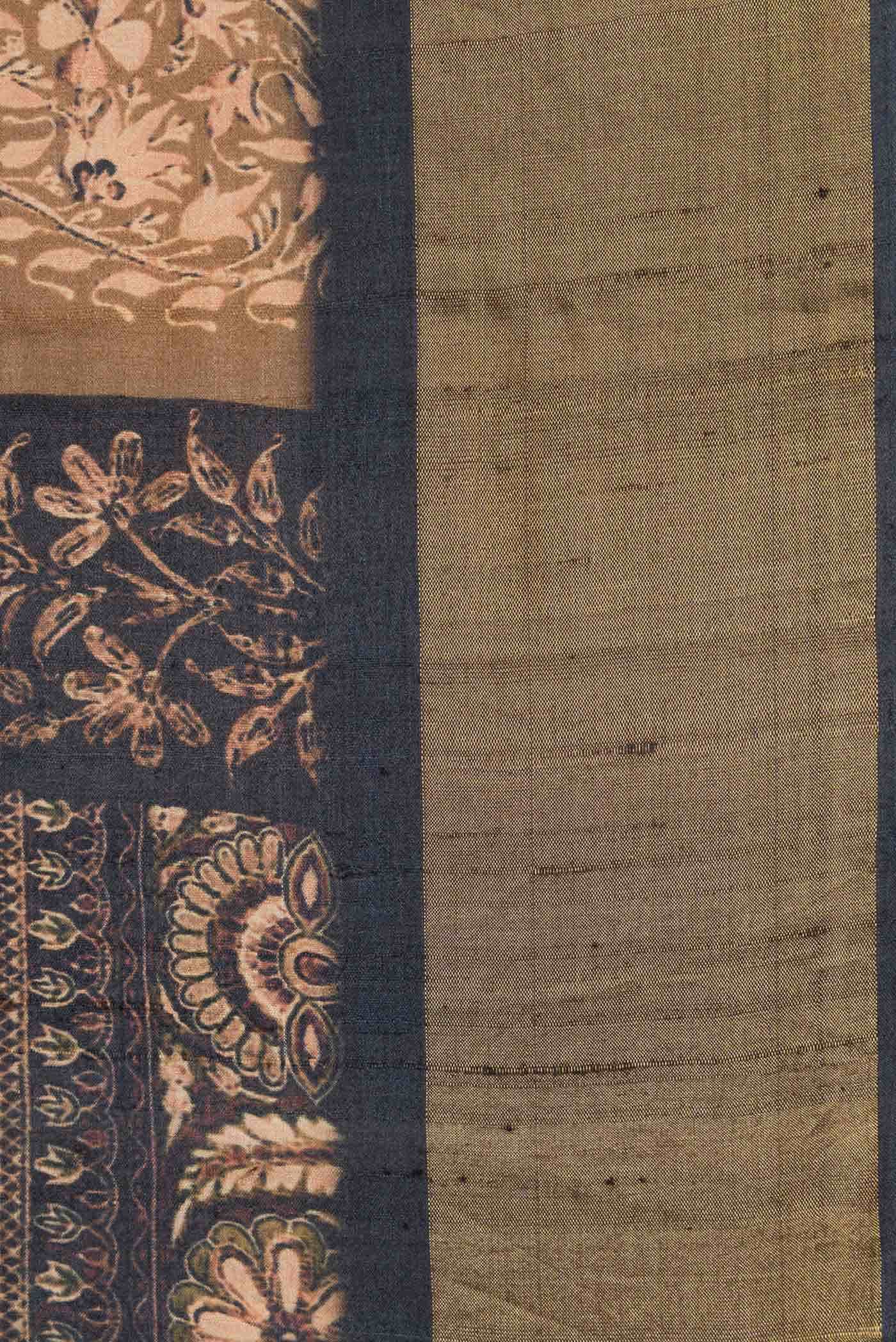 Navy Blue Tussar Silk Saree