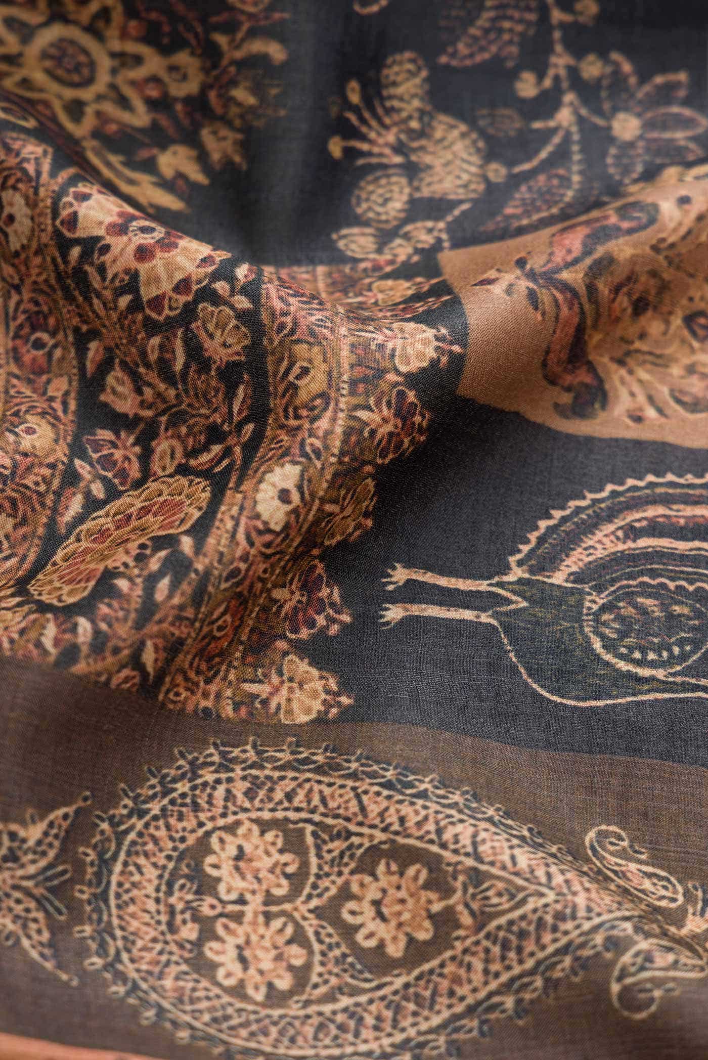 Navy Blue Tussar Silk Saree