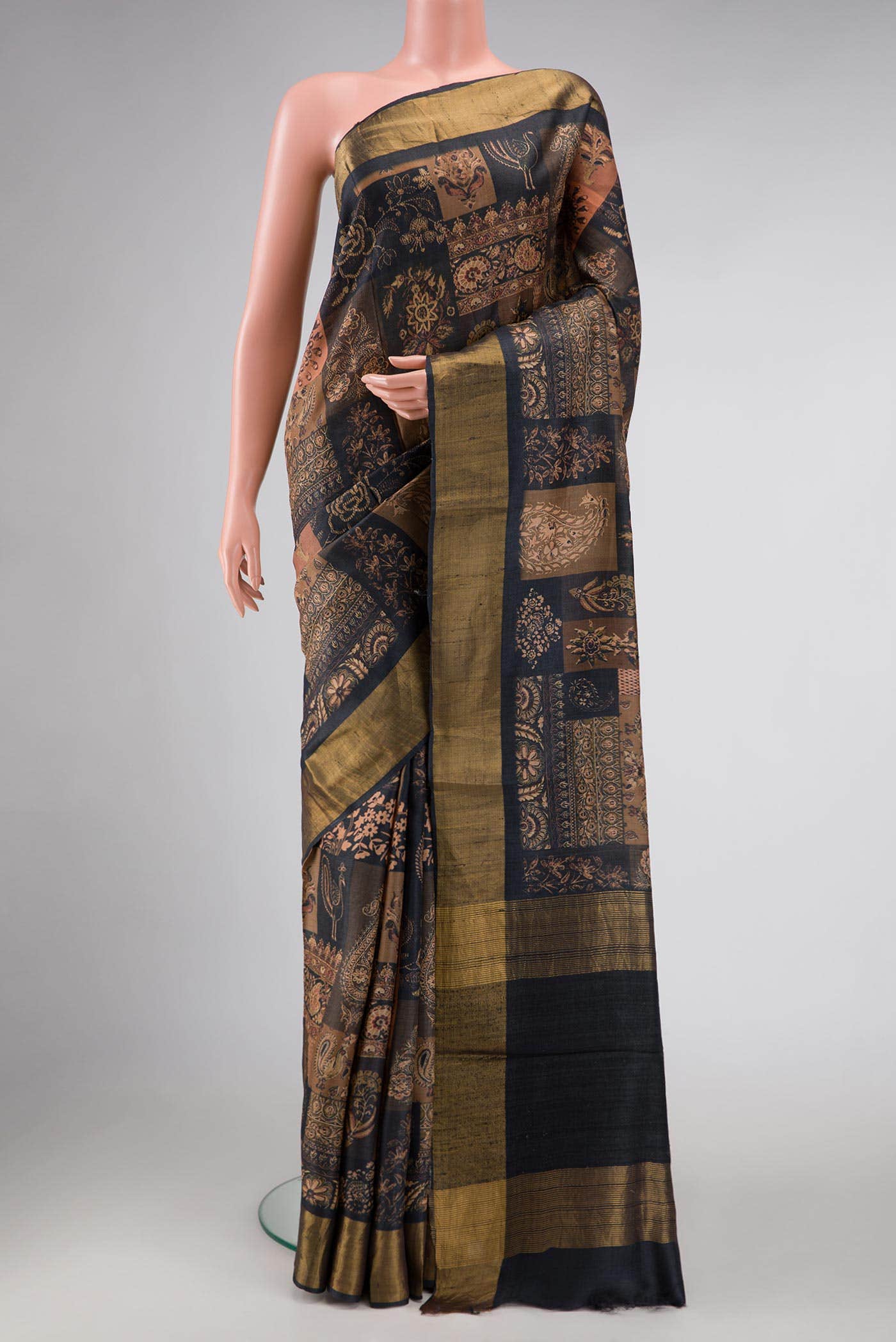Navy Blue Tussar Silk Saree